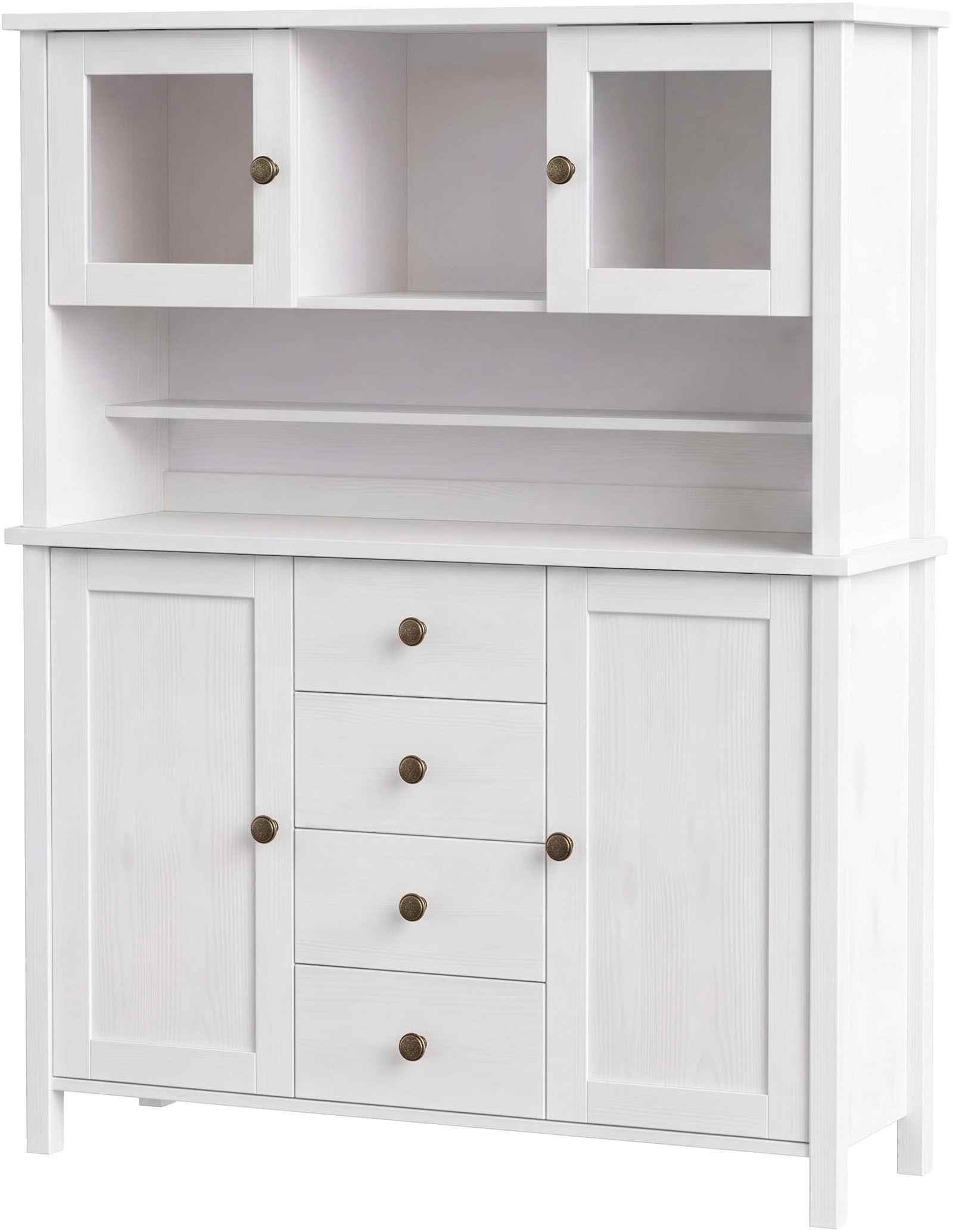 GOODproduct Buffet »Mikkeli Küchenbuffet mit 2 Glastüren, Metallgriffe« aus massiver FSC®-zertifizierter Kiefer, moderner Landhausstil