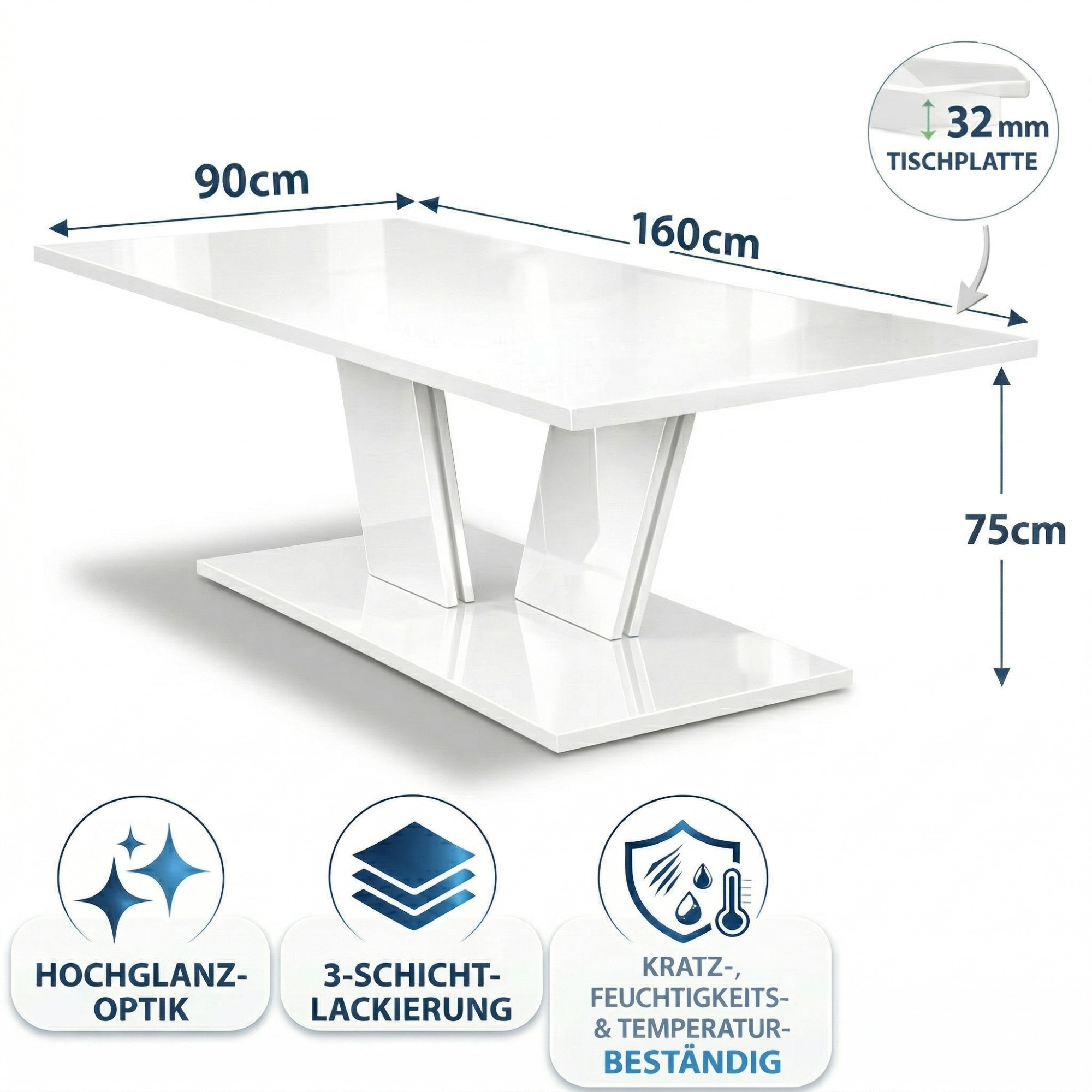 GOODproduct Table de salle à manger »Monza Säulentisch, Küchentisch, Speisetisch, Dekortisch« Table à manger moderne pour 4-6 personnes, disponible en décors tendance