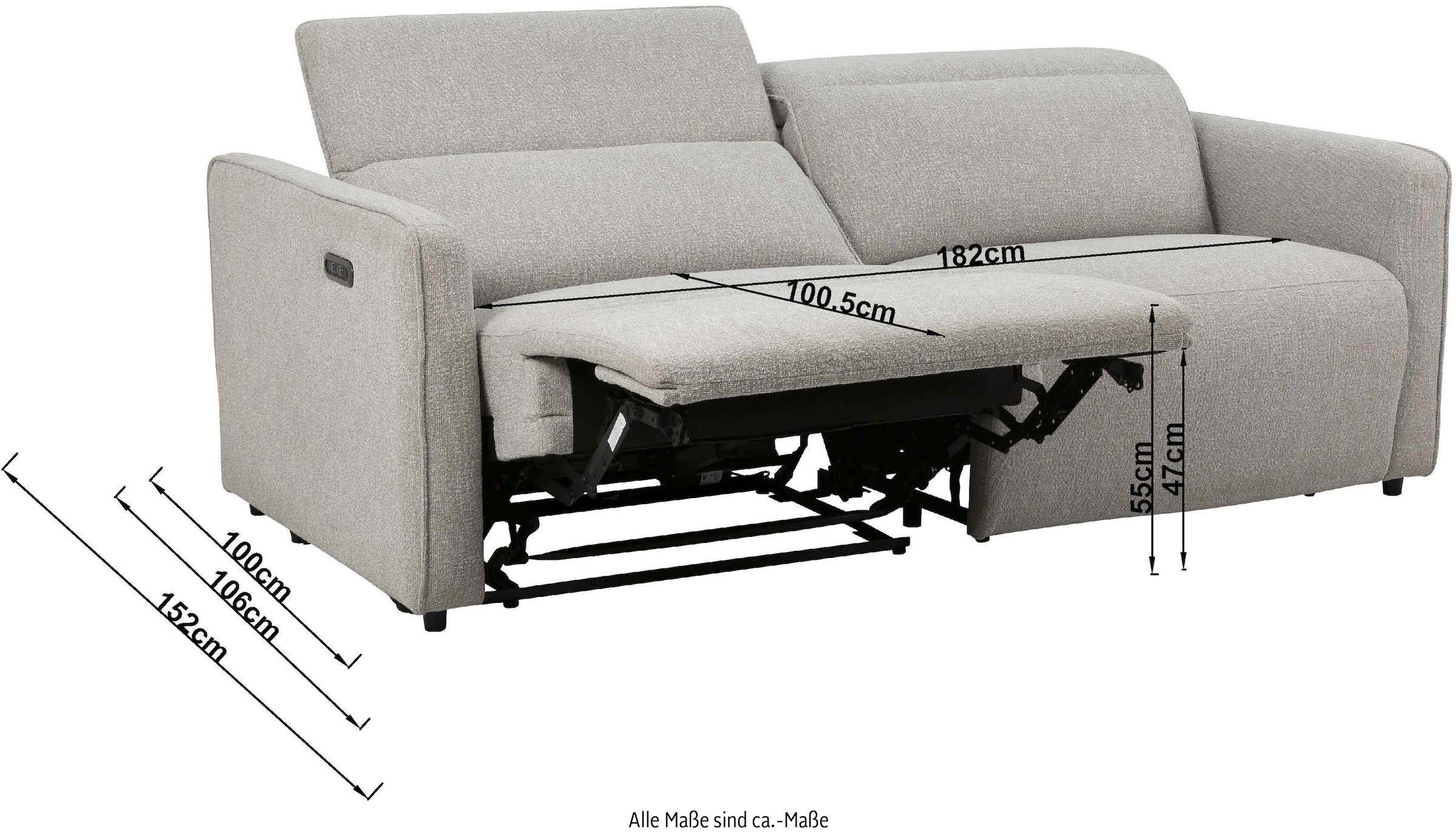 GOODproduct 2-Sitzer »KYLLY, XXL (208 cm) elektrische Relax- und Liegefunktion in 2 Sitzen« Mega-Sofa, Kopfteilverstellung, USB A/ C, Federkern, Feinstruktur