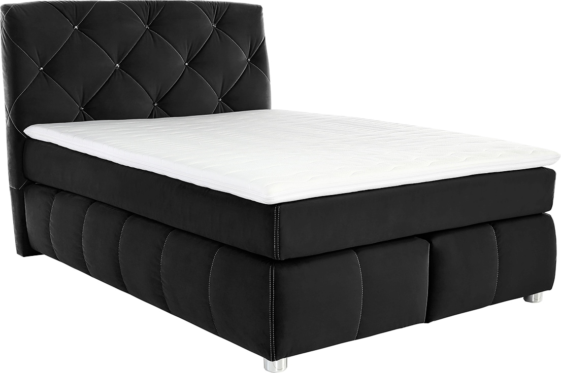 Jockenhöfer Gruppe Boxspringbett »Bella erhältlich in 140 & 180cm Breite« mit Kaltschaum-Topper und Rauchglas-Steinen