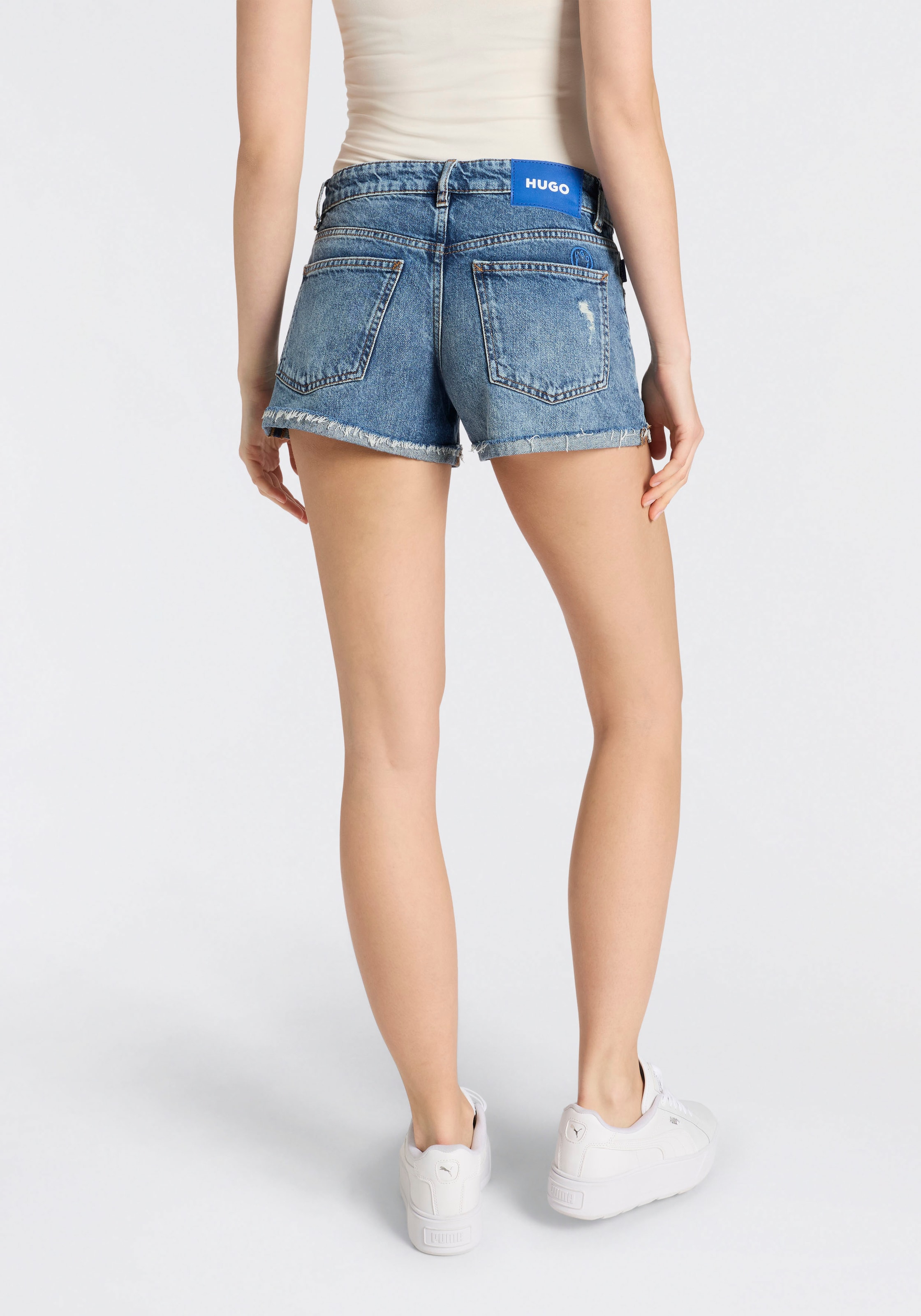 HUGO Blue Short en jean »Galimon« Mid Rise, geschnittener Saum