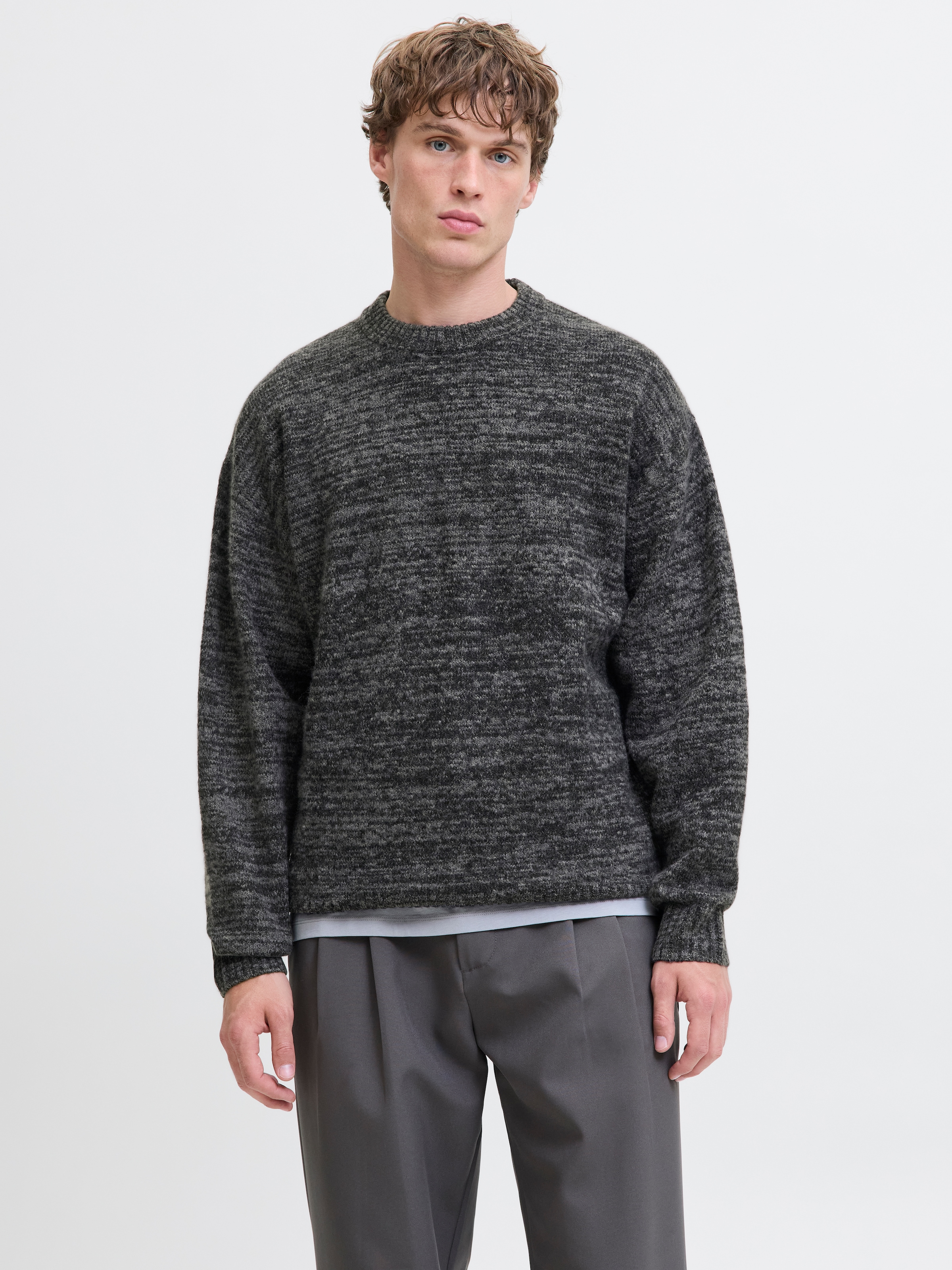 Jack & Jones Pull à col rond »JJESOHO OLLIE KNIT CREW NECK SN« mélange de matières, coupe décontractée