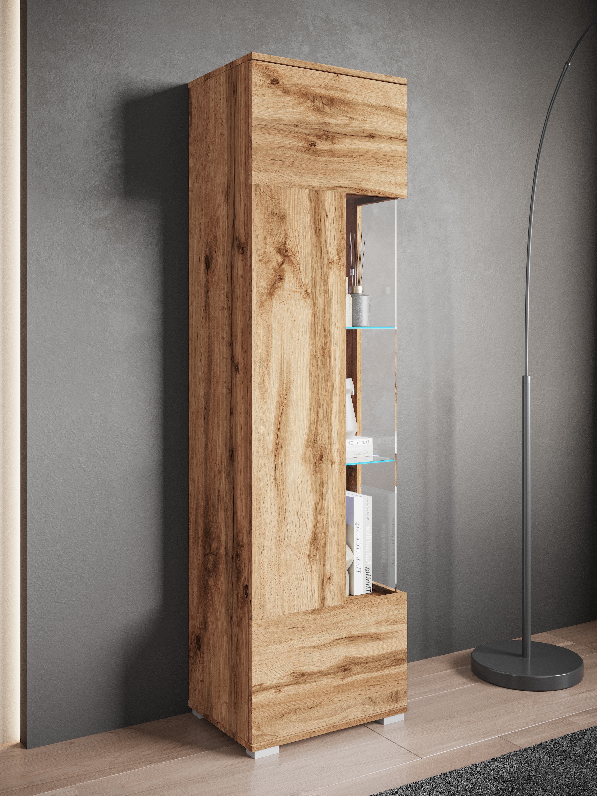 GOODproduct Vitrine »Kenia, stehend und hängend, Türanschlag wechselbar« 1 Stk. tlg. Vitrineschrank mit Glastüren 160 cm Höhe