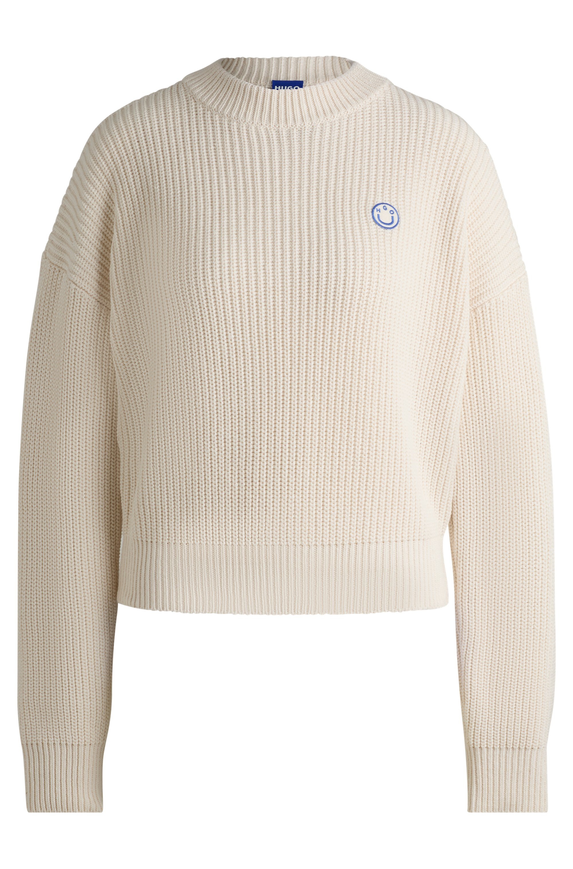 HUGO Blue Pull en tricot »Slogery« mit "Happy Hugo" Badge