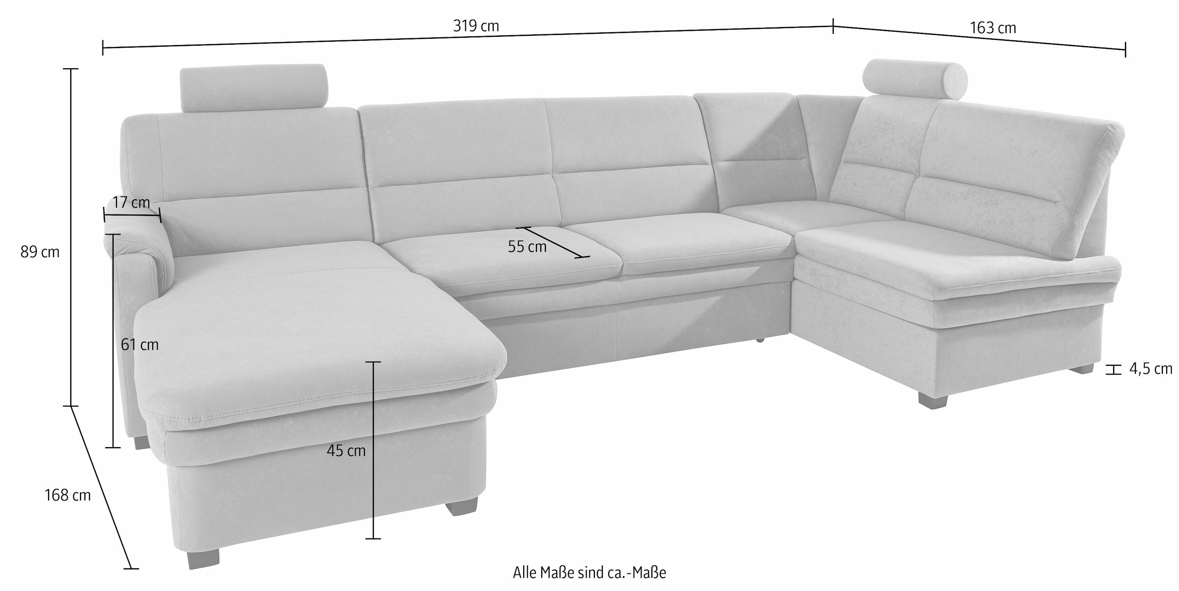 sit&more Wohnlandschaft »Pisa U-Form« mit Federkern, wahlweise mit Bettfunktion