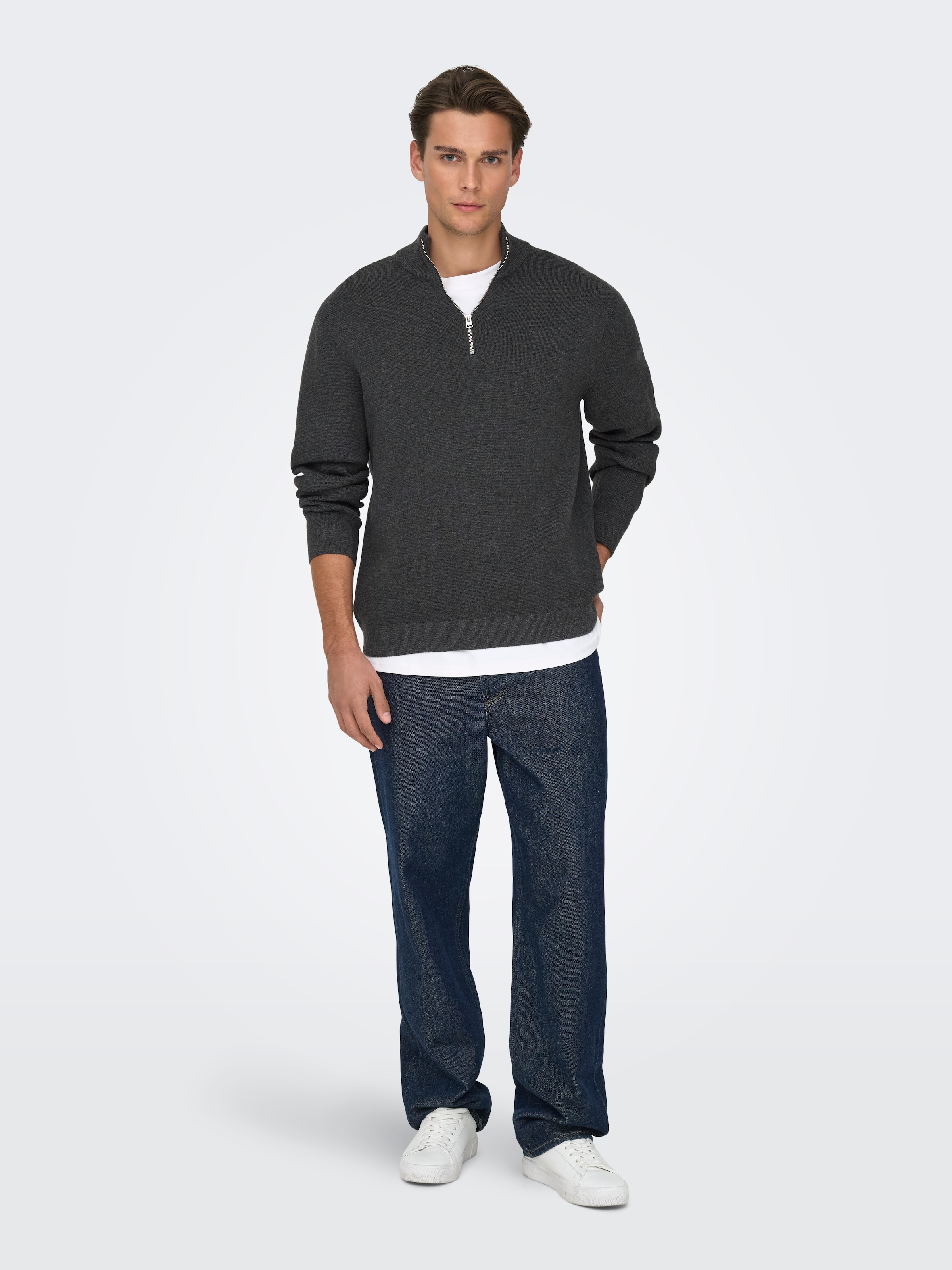 ONLY & SONS Troyer »ONSTING LIFE REG HALF ZIP KNIT NOOS« Baumwolle, regular fit