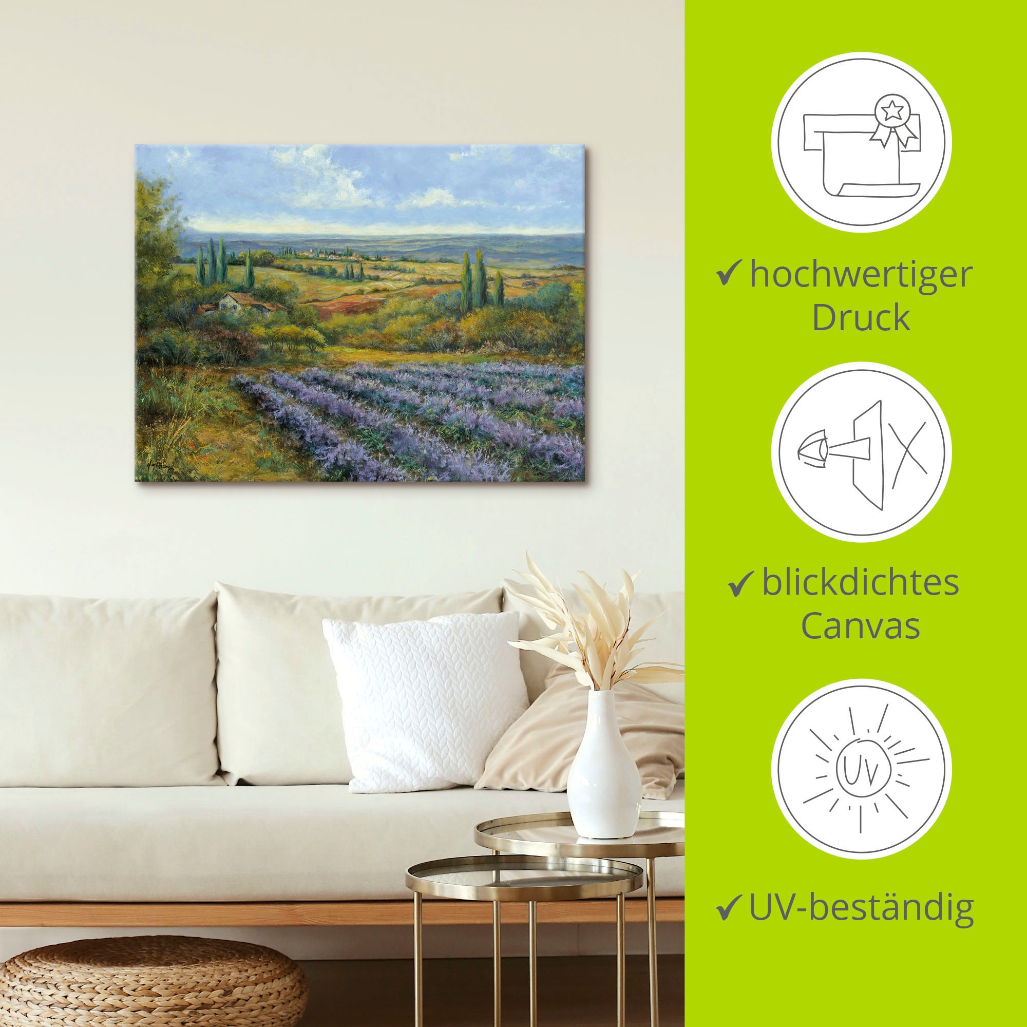 Artland Tableau sur toile »Lavendelfelder in der Provence« Europe 1 cuis tlg. tendu sur cadre en bois