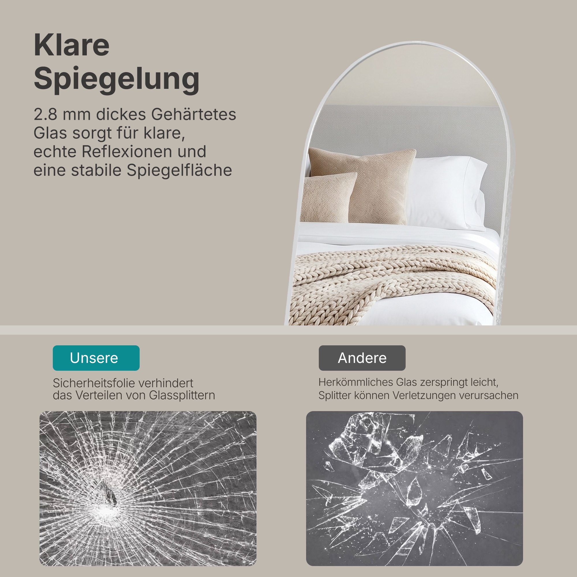 GOODproduct Miroir »Standspiegel Addrik, wahlweise in 2 Grössen 150x40cm oder 180x60cm« miroir corps entier avec verre de sécurité, en différentes couleurs