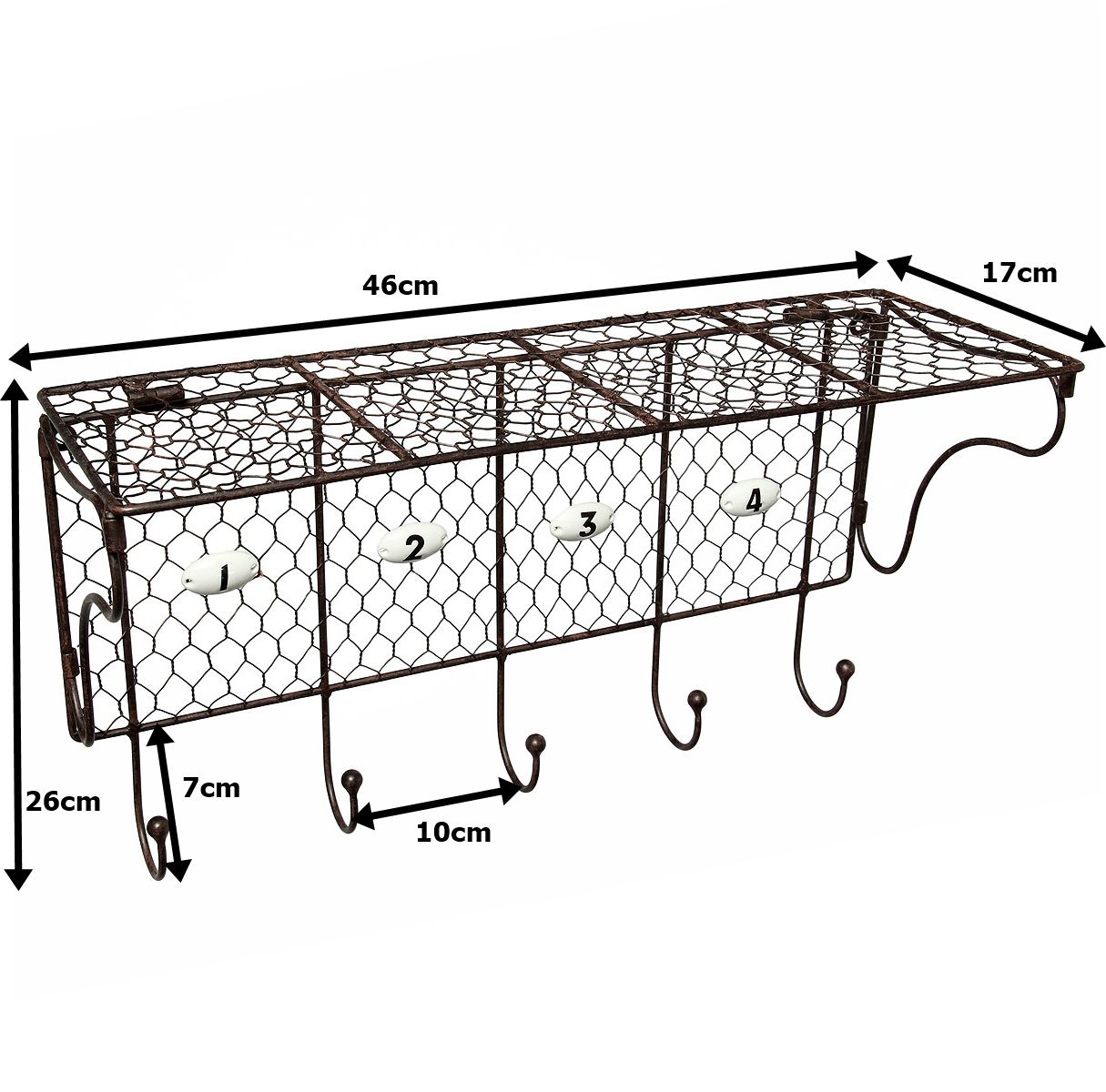Ambiente Haus Étagère murale »Regal aus Draht mit 5 Haken in Antikbraun« 1 cuis tlg. solution de rangement pour intérieur et extérieur