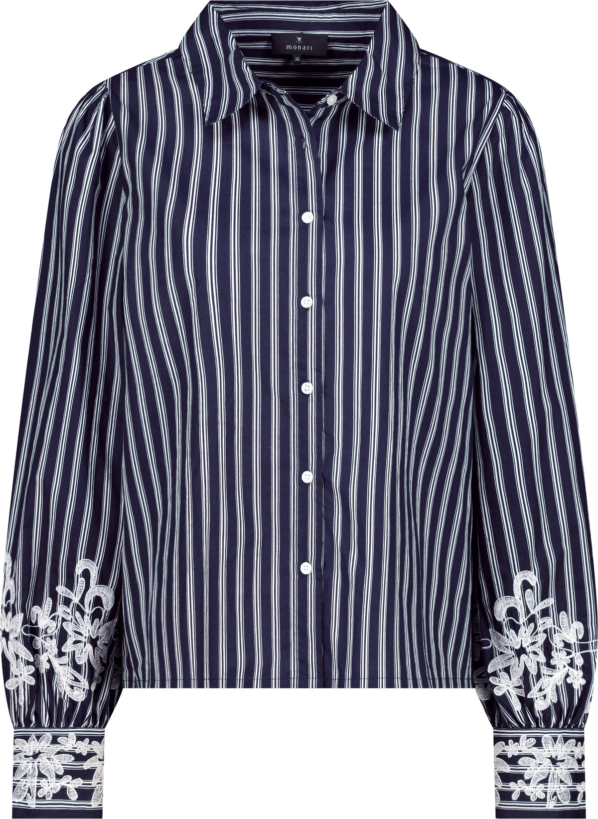 Monari Blouse à manches longues Hemdblusenkragen, Regular Fit, mit Spitzenbesatz