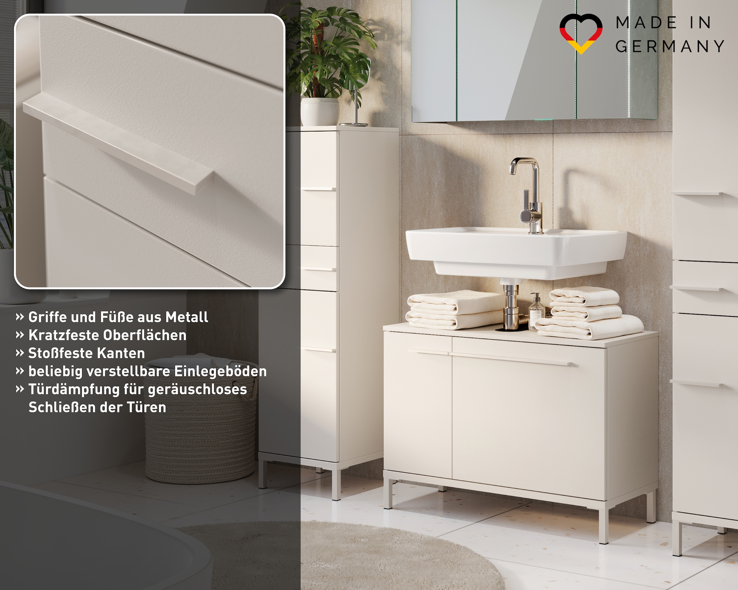 GERMANIA Armoire sous lavabo »Waschbeckenunterschrank« 1 cuis tlg. Waschbeckenunterschrank mit Siphonausschnitt