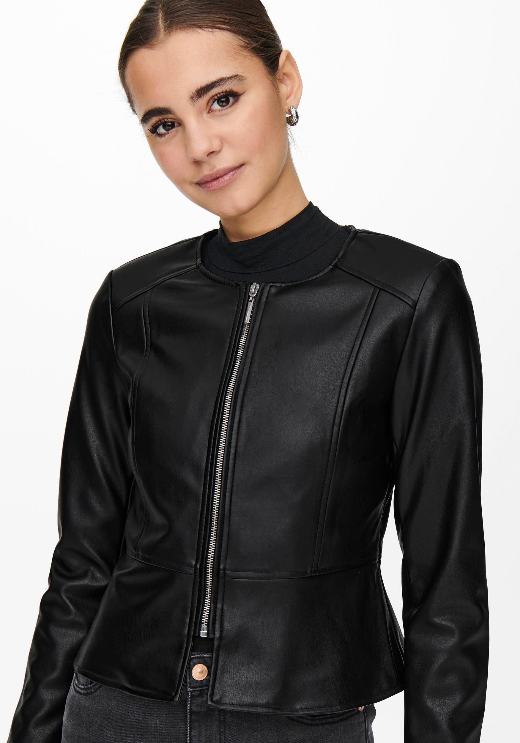 ONLY Lederimitatjacke »ONLSARAMY FAUX LEATHER JACKET CC OTW« in kurzer, leicht taillierter Form