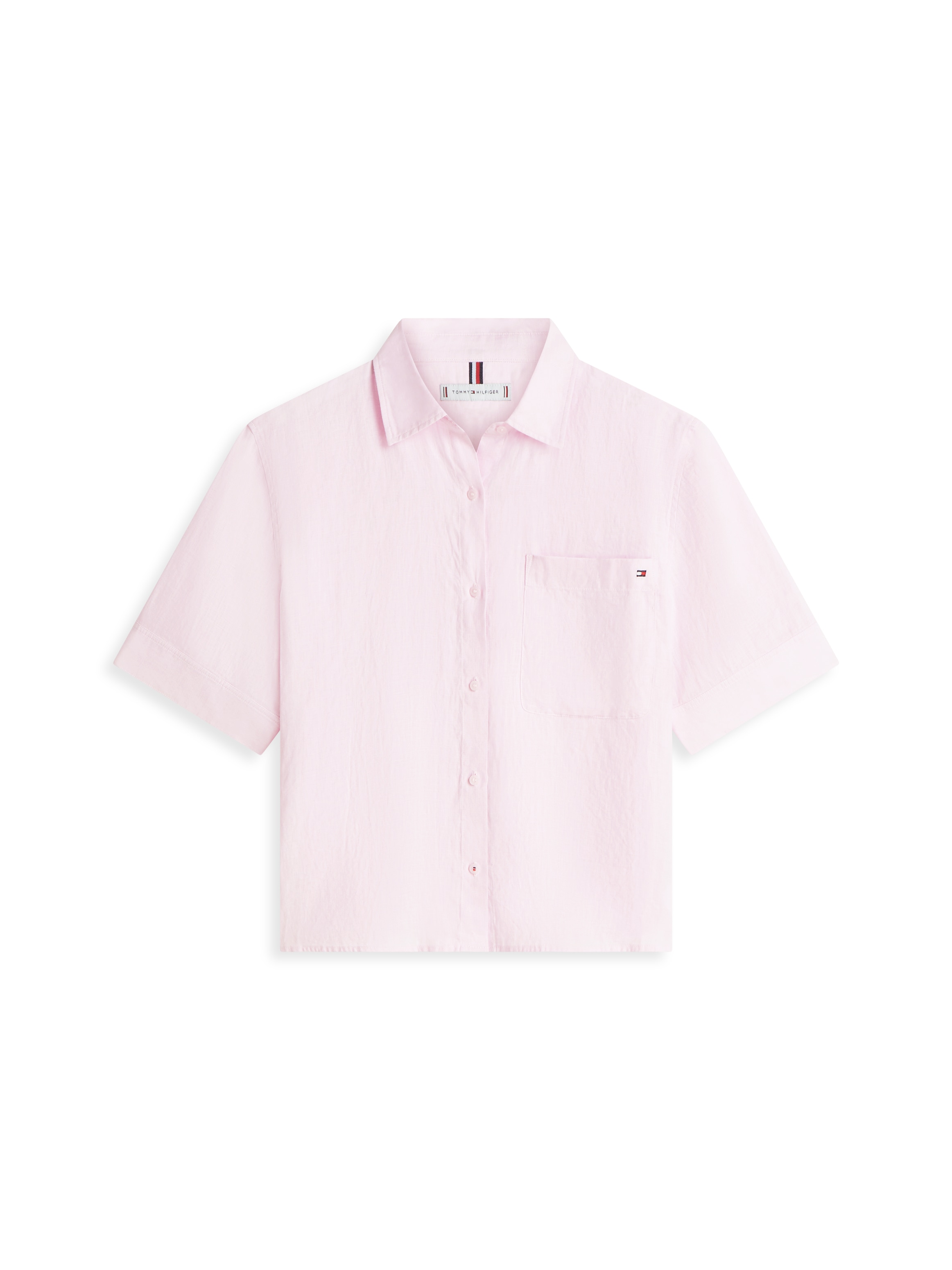 Tommy Hilfiger Blouse à manches courtes »ESS LINEN SHORT SLEEVE SHIRT« avec poche poitrine plaquée et broderie drapeau, lin pur