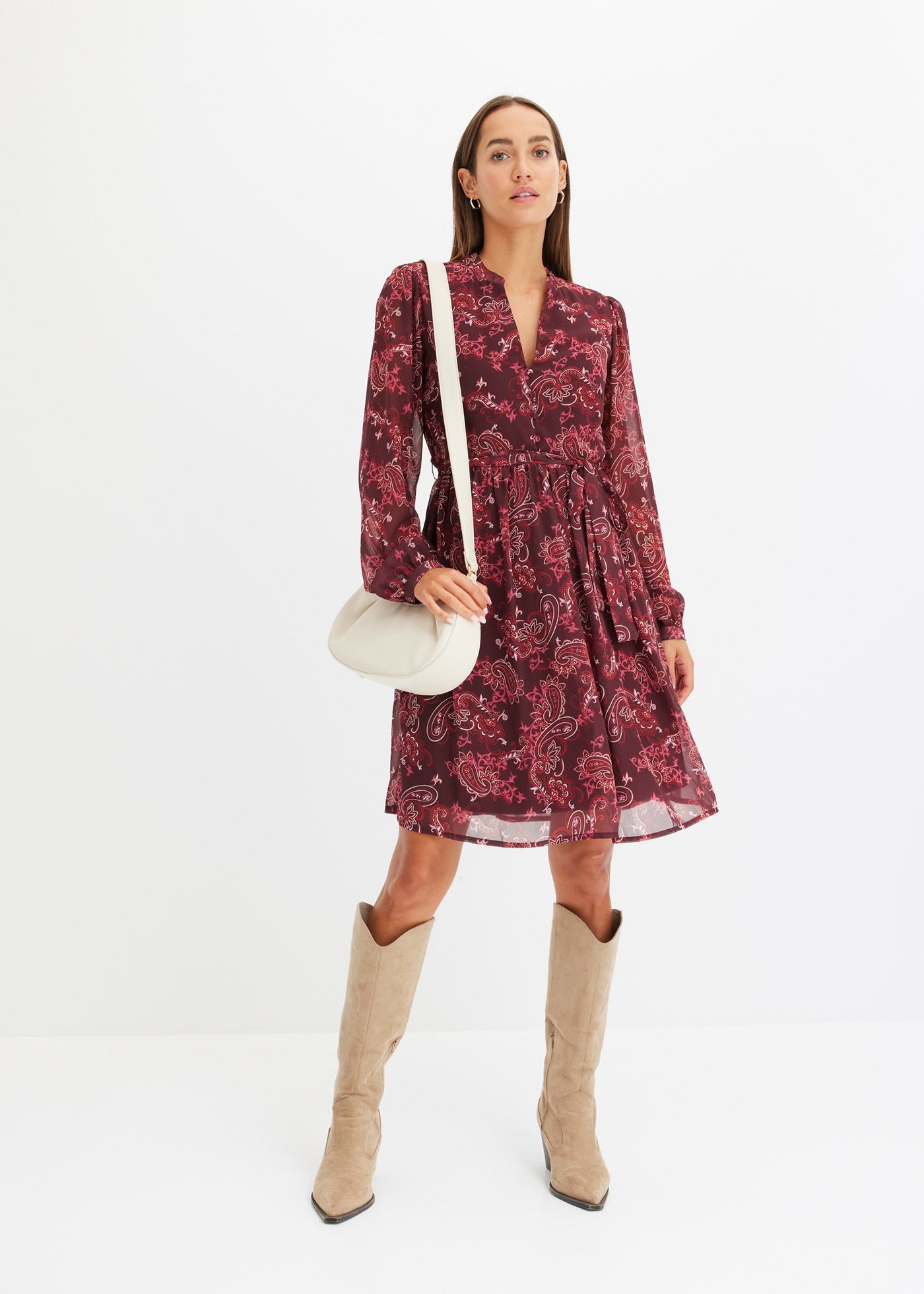 bonprix Robe en mousseline de soie für stilvollen Auftritt, aus Polyester, ausgestellte Passform