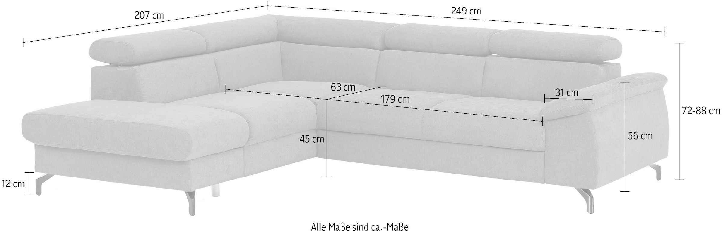 COTTA Canapé d'angle »Kitty L-Form, B: 249 cm« mit Kopfteilverstellung, optional Schlaffunktion & Bettkasten