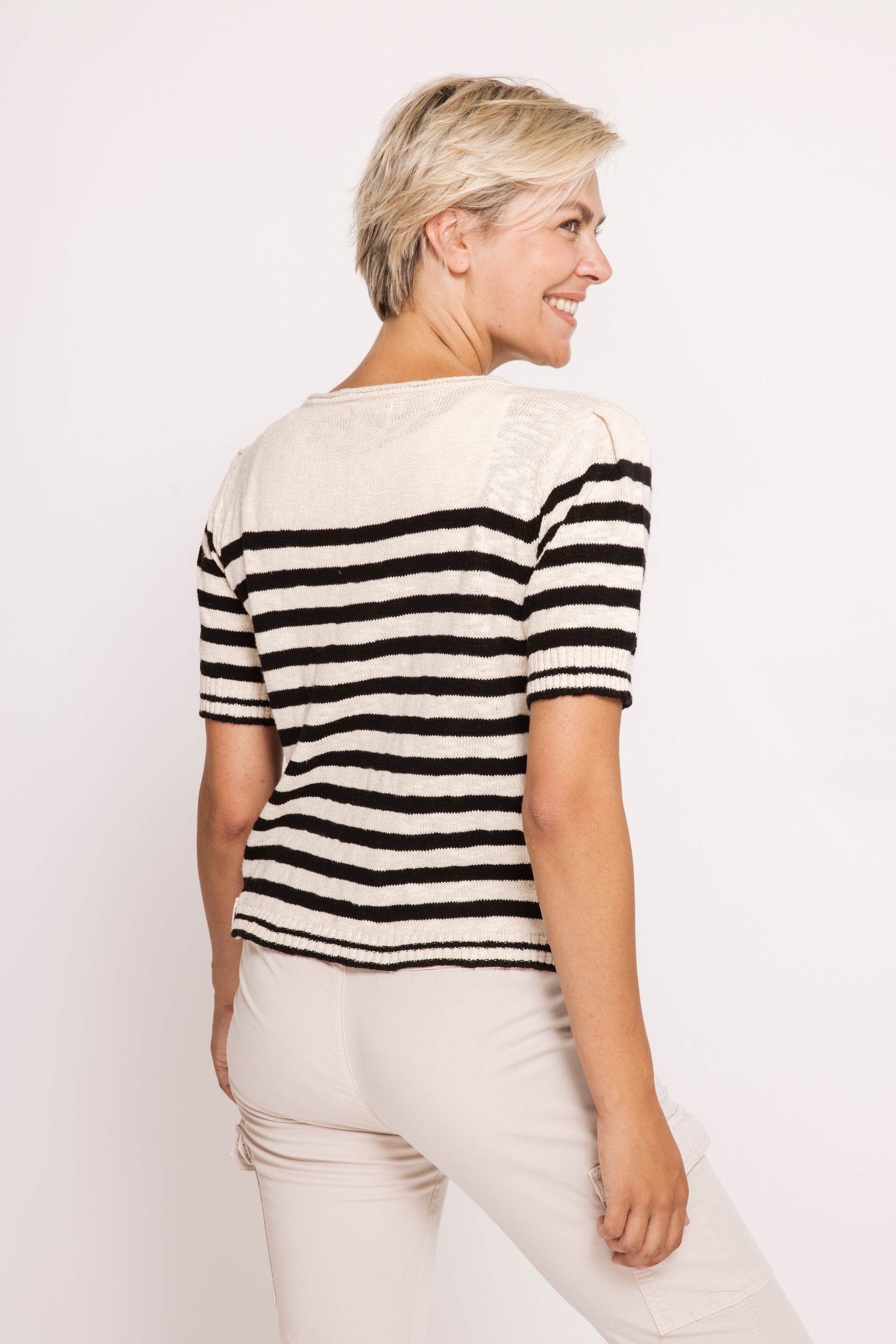 Zhrill Pull à manches courtes »ZHRASTA« in Ringel-Optik, leichter Baumwollstrick