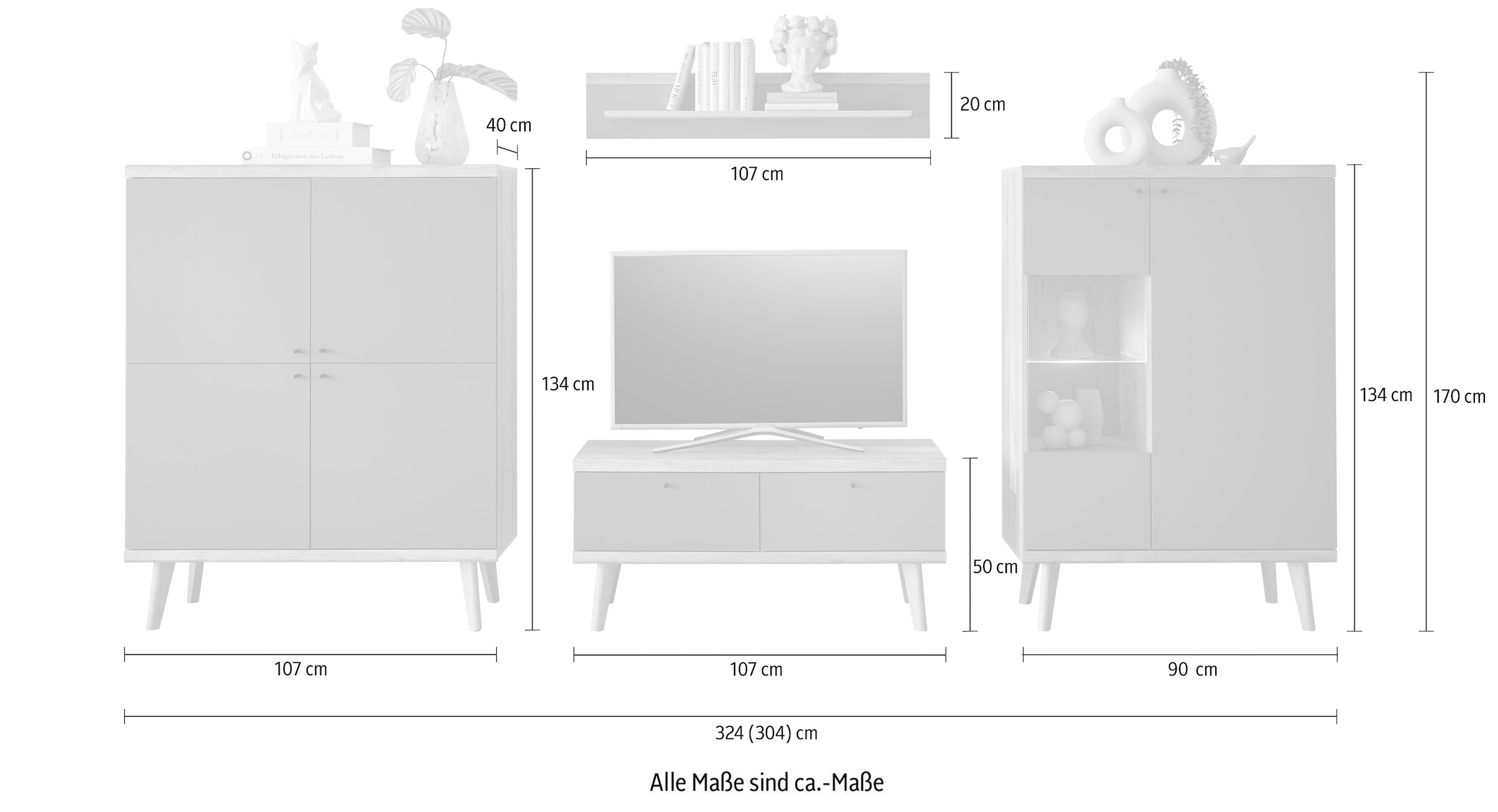 Home affaire Wohnwand »MAVAS« Set, 4 Stk. tlg.