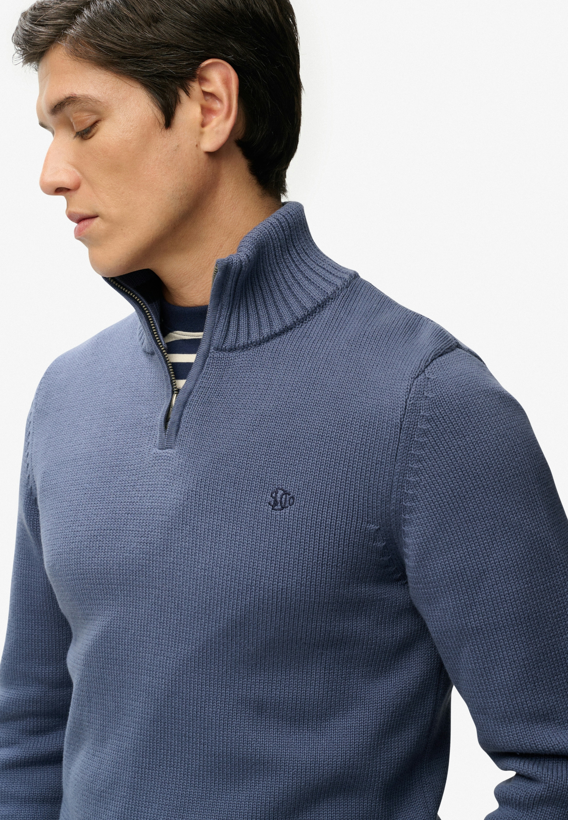 Superdry Pull en tricot »COTTON KNIT HENLEY« en coton, coupe slim, col montant, longueur hanches, facile d'entretien