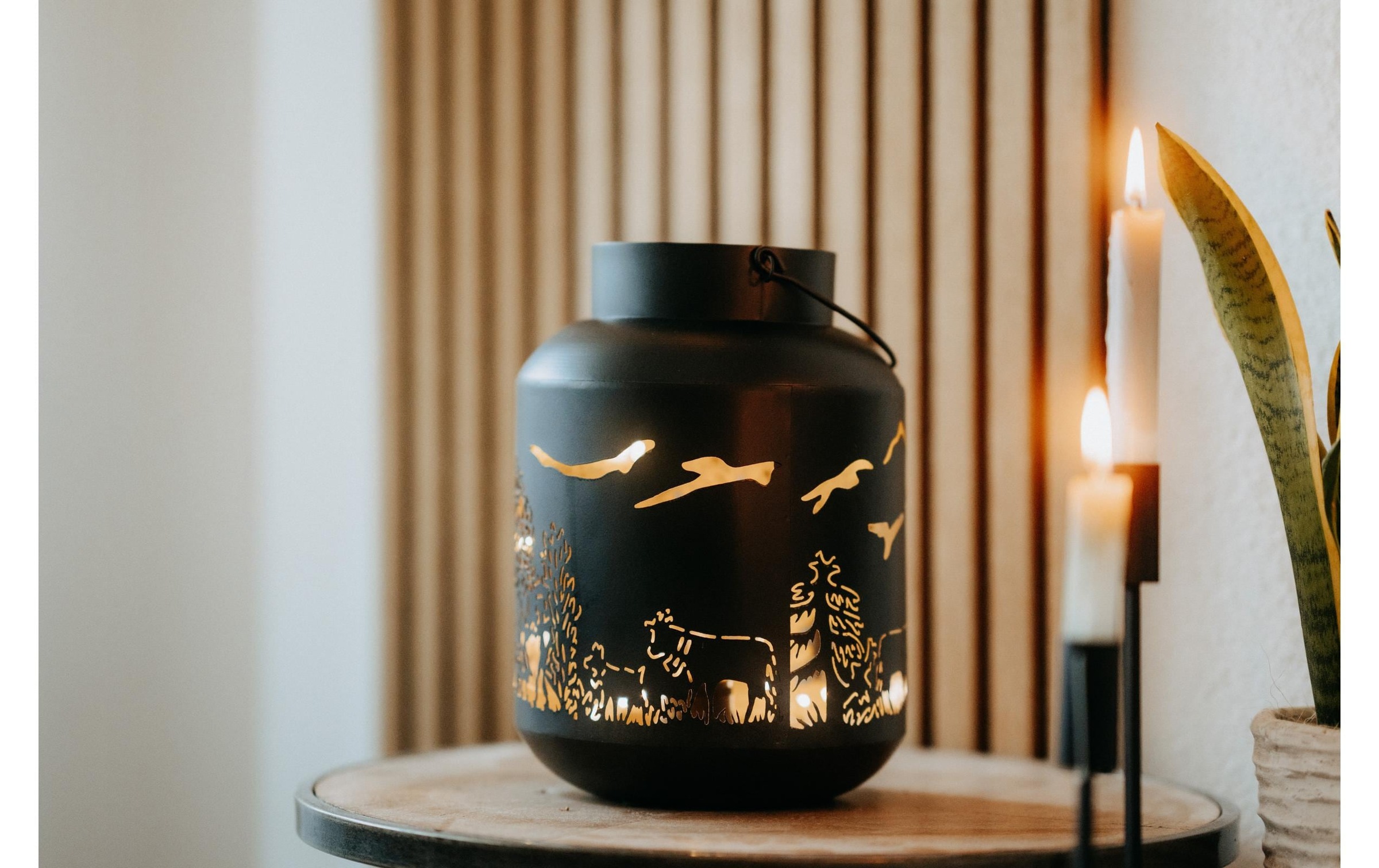 Kadastar Lanterne à bougie »Alpaufzug Familie 27 cm« Laterne Scherenschnitt