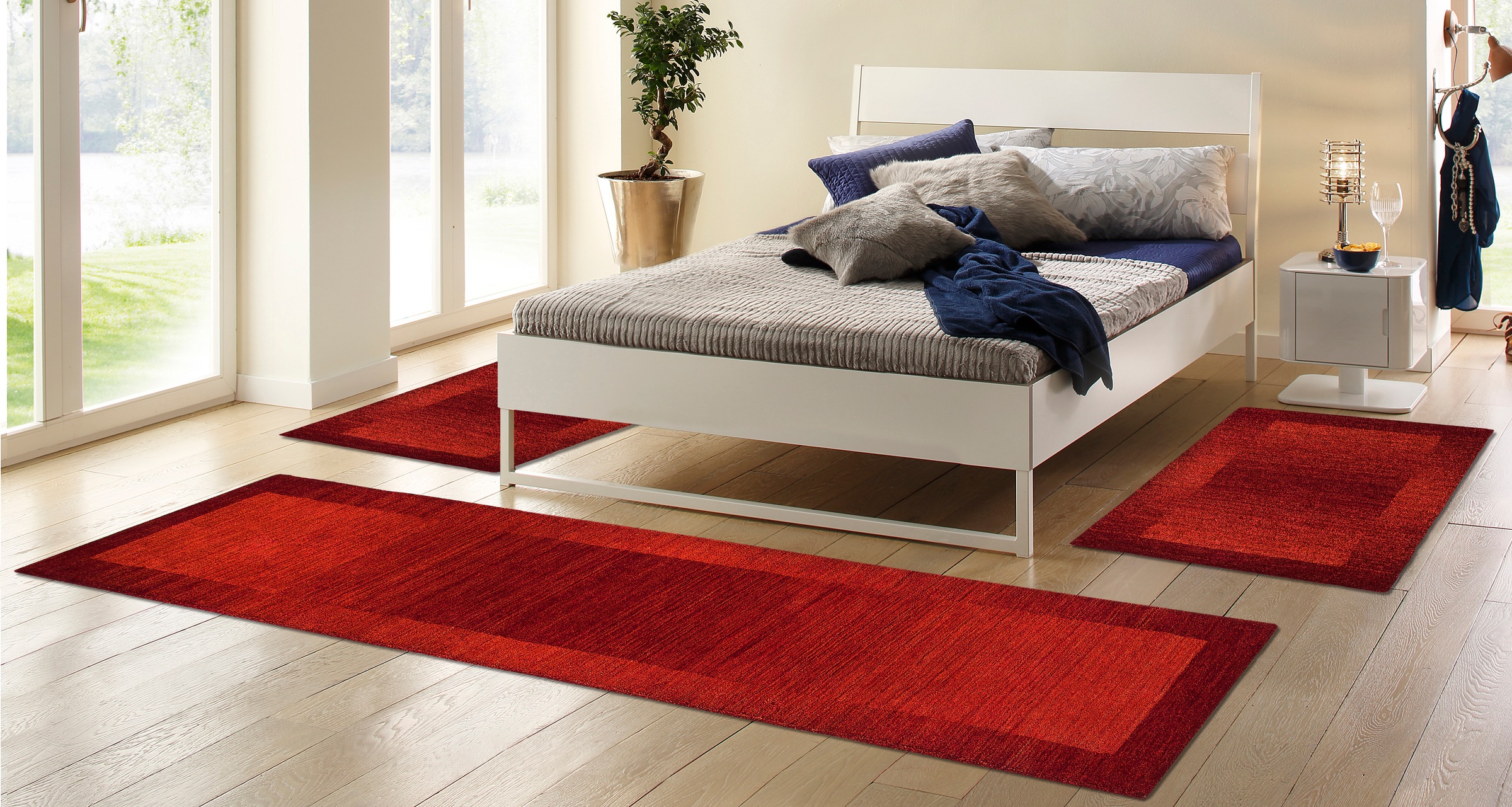THEKO Bordure de lit »Gabbeh Super, Handweb, Teppich, Bordüre, reine Wolle,« Höhe 9 mm 3 cuis tlg. tapis de lit, chambre, ensemble de coureurs