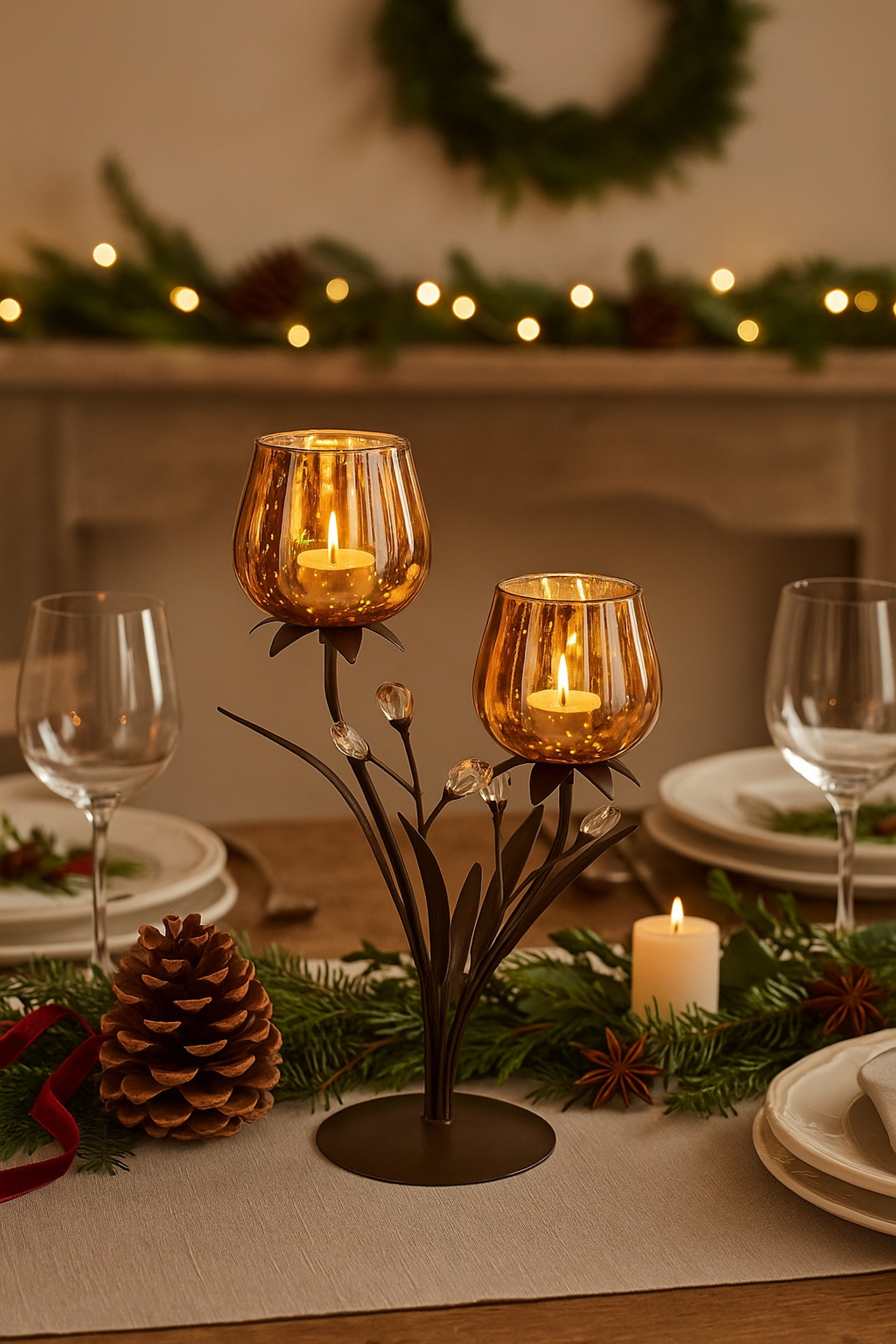 I.GE.A. Teelichthalter »Kerzenhalter« aus Metall mit Glas-Schale Teelichthalter Kerzenständer Kerzenleuchter