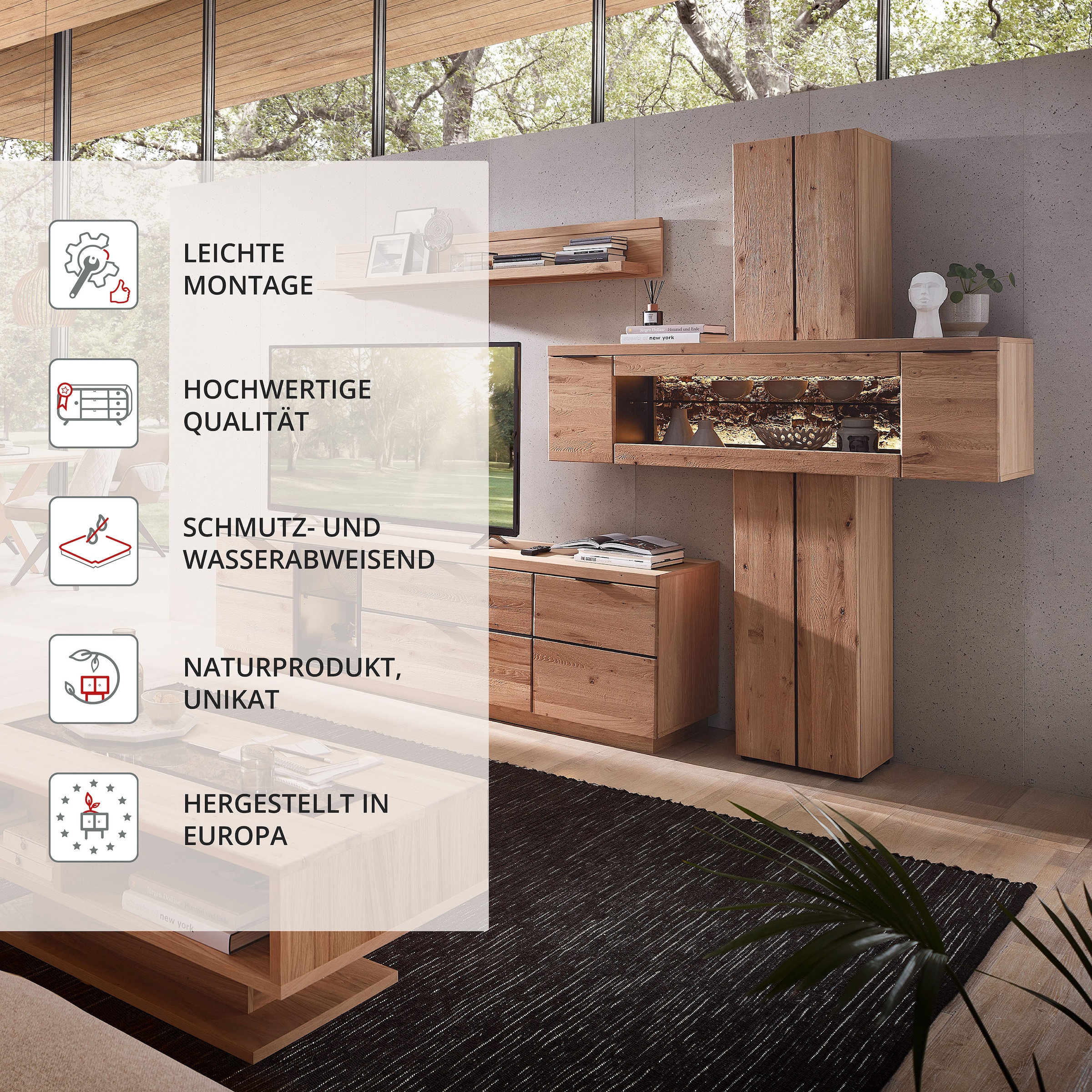 Wohnconcept Meuble mural »Donna Wohnwand, 303x203x50 (BxHxT) Echtkork Absetzung« 3 cuis tlg.