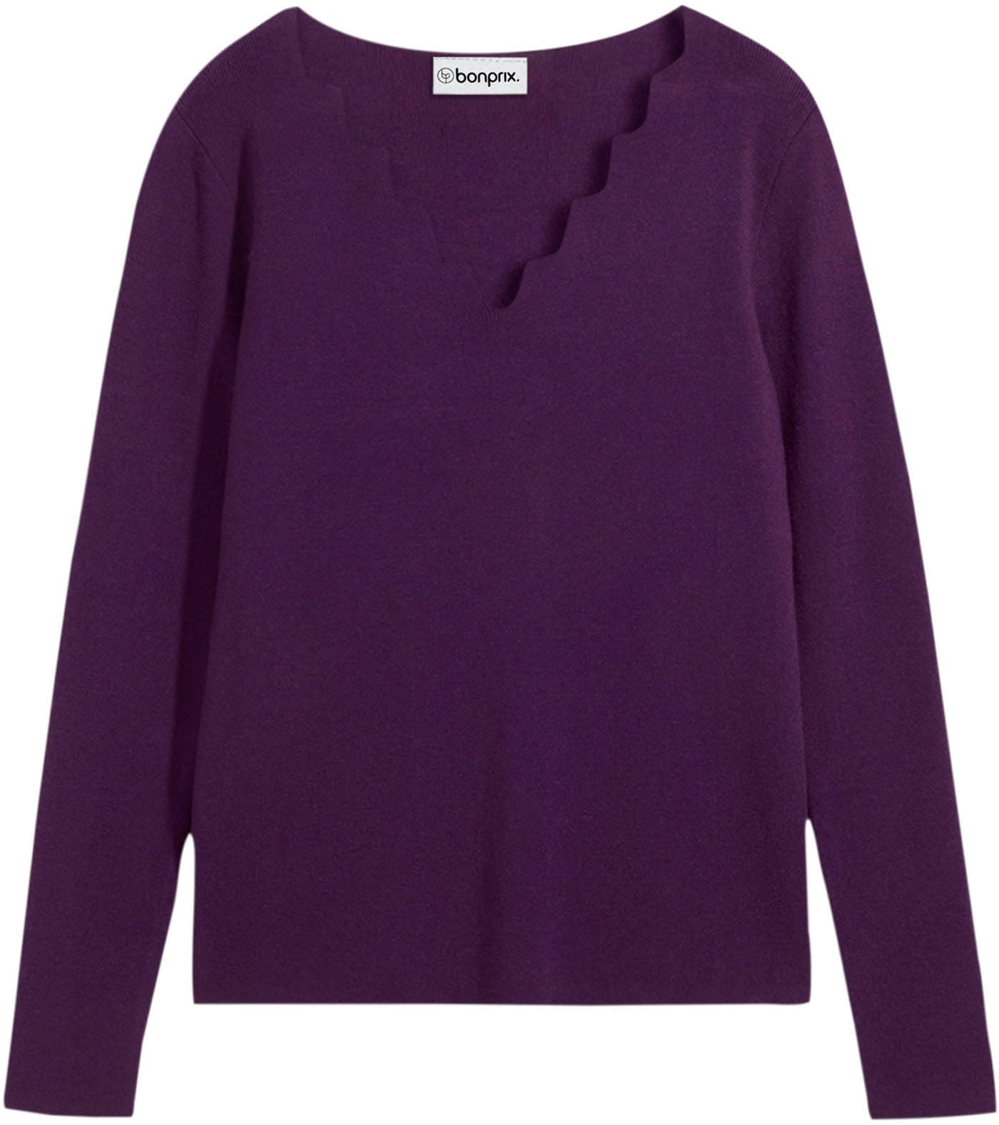 bonprix Strickpullover »Feinstrickpullover aus fliessendem Viskose-Mix« aus Viskose-Mix, mit Wellenausschnitt, Slim fit Passform