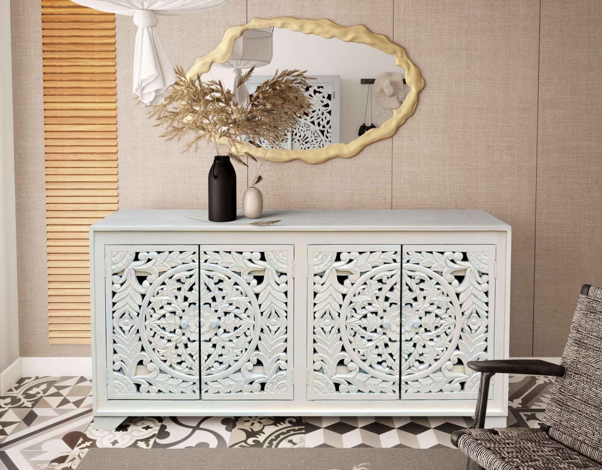 GOODproduct Sideboard »Kenmare« Kommode aus Mangoholz, dekorative Schnitzereien, Breite  170 cm