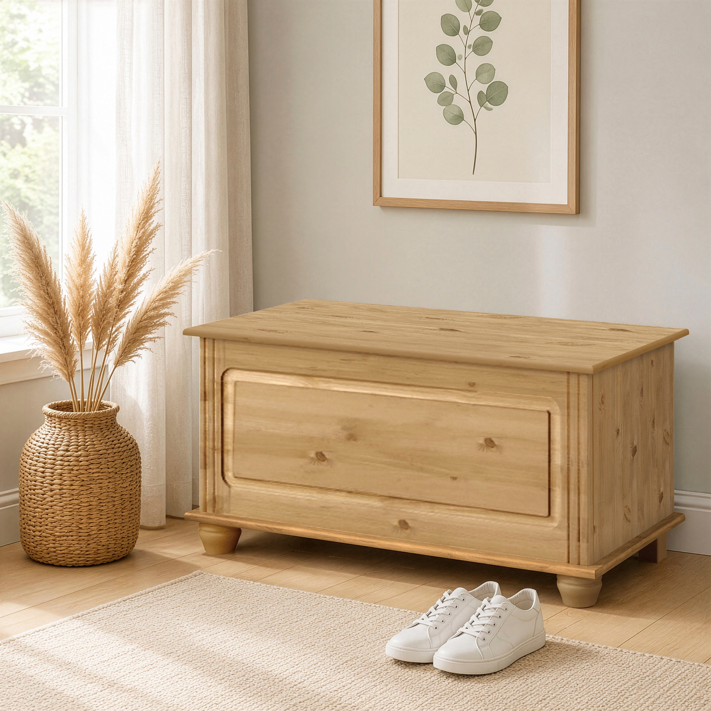 GOODproduct Coffre-siège »Finca« en pin massif, 85 x 43 x 45 cm, avec espace de rangement pratique