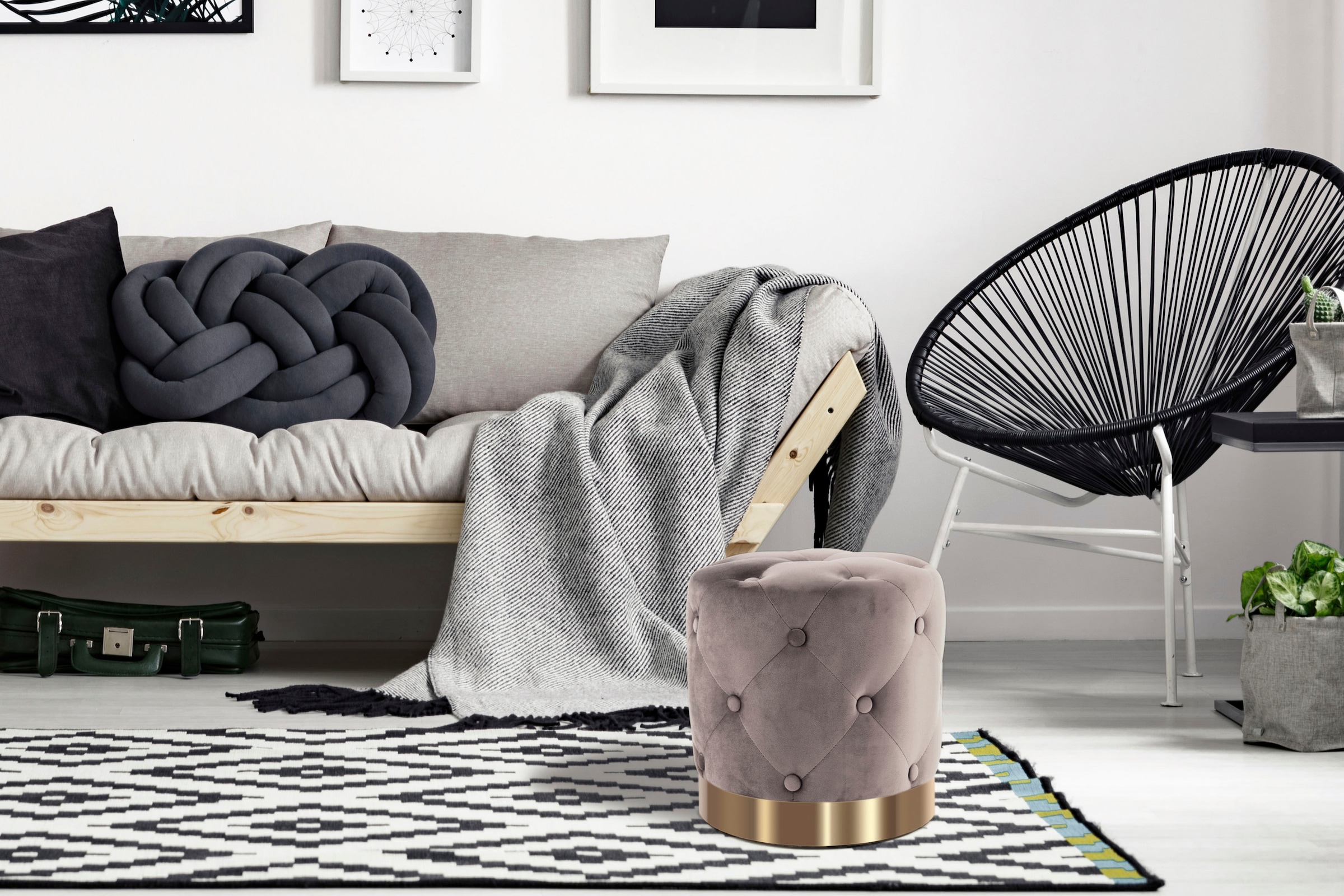 Kayoom Pouf »Hocker Piano 225,  in dekorativem Design, mit weichem Velvet-Bezug« 1 cuis tlg. rund, glamourös, hochwertig, gesteppt, mit eingelassenen Dekoknöpfen