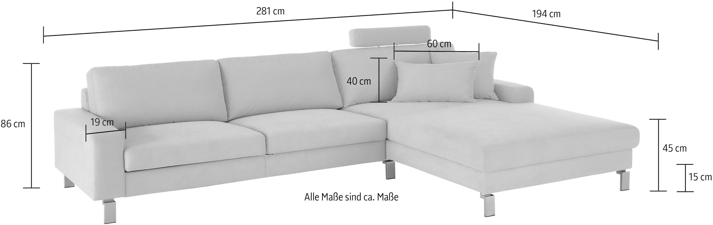 3C Candy Ecksofa »Lecce, wahlweise PUR-Schaumstoff oder Tonnentaschenfederkern« Bett im 2,5-Sitzer, teilmotorische Schlaffunktion im Longchair, L-Form