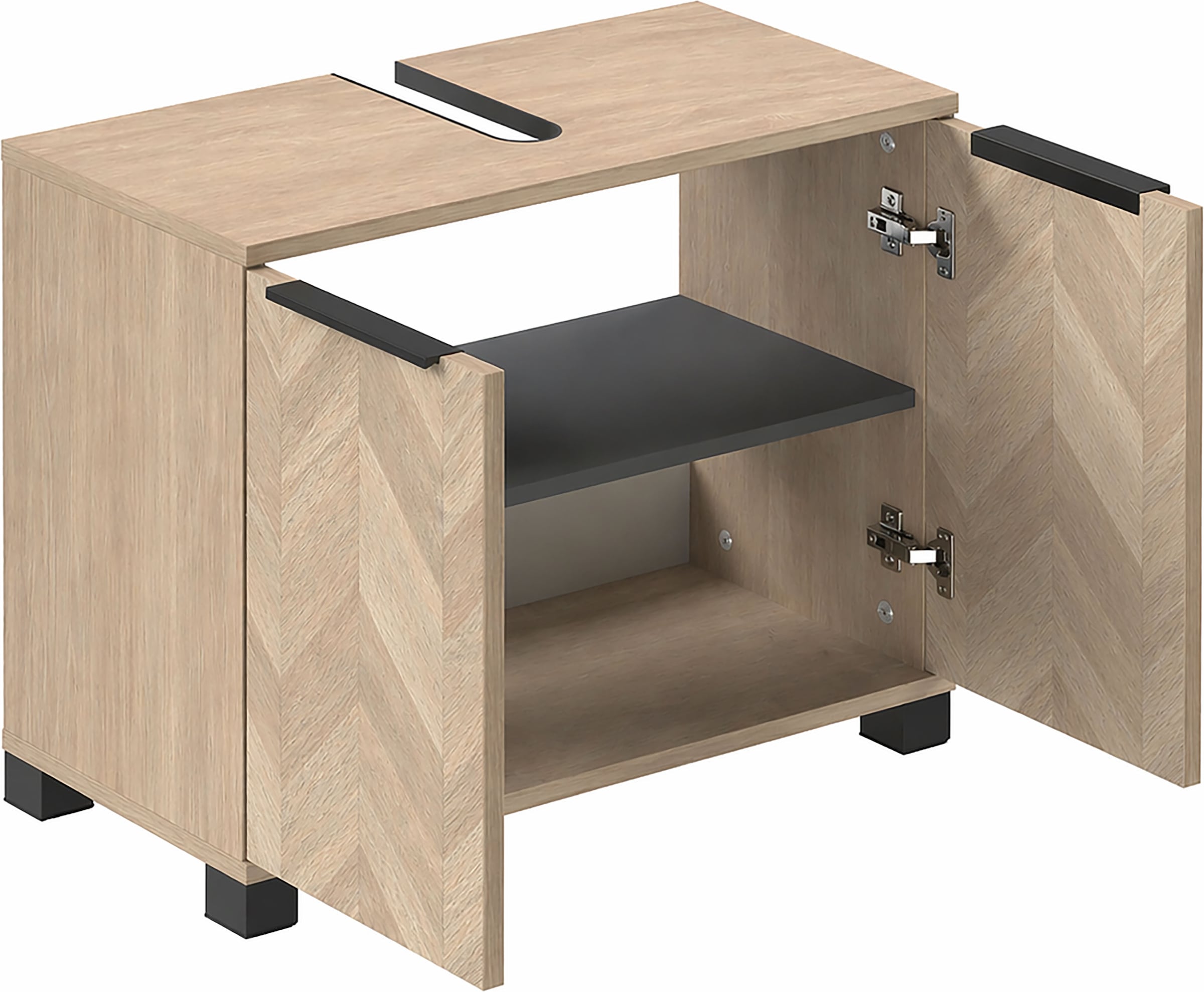Schildmeyer Waschbeckenunterschrank »PIAZZA, 2 Türen, Breite 65,1 cm, MADE IN GERMANY« 1 Stk. tlg. Türen im Fischgräten-Dekor, MADE IN GERMANY