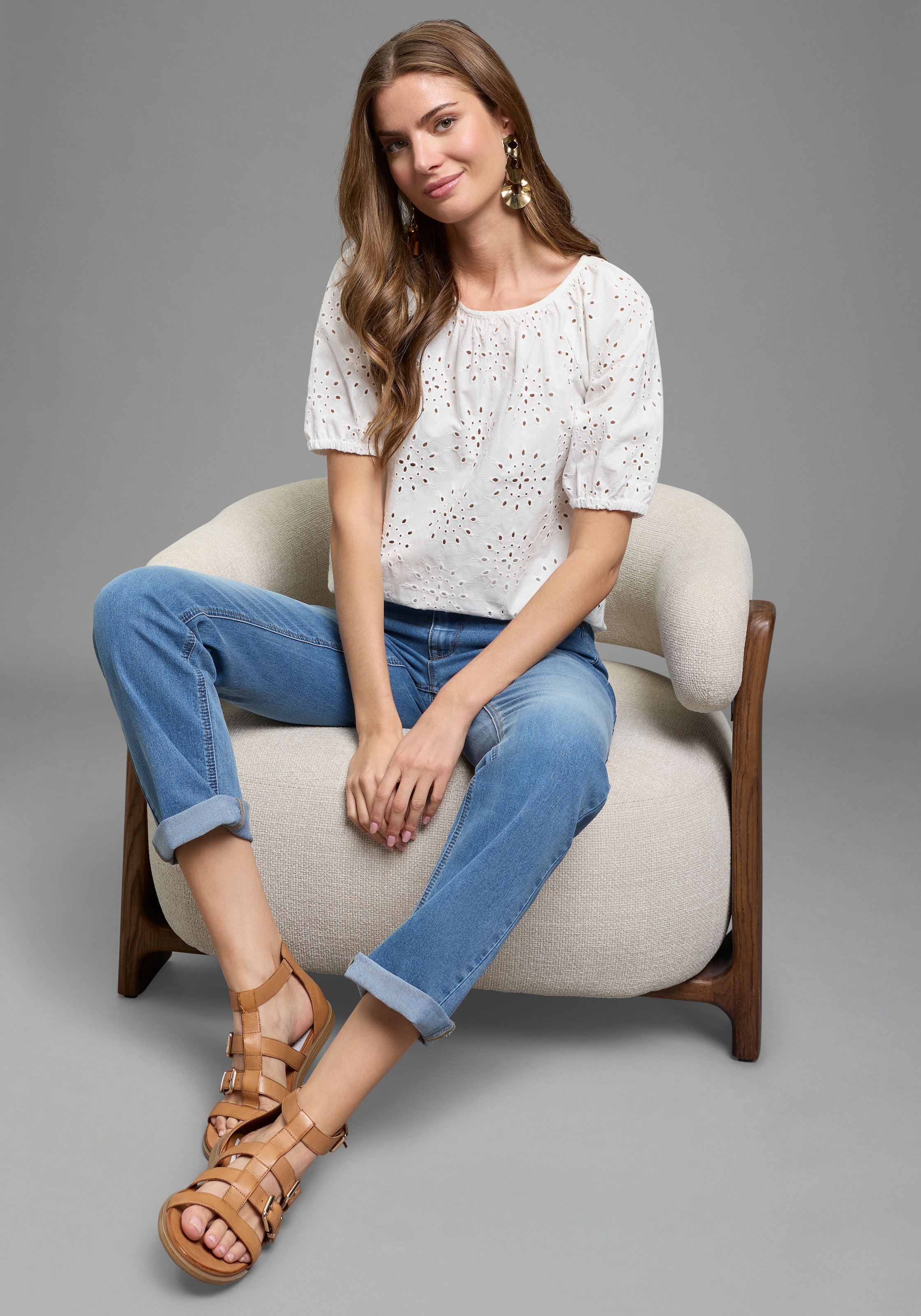 Laura Scott Blouse à enfiler mit echter Lochstickerei, aus Baumwolle