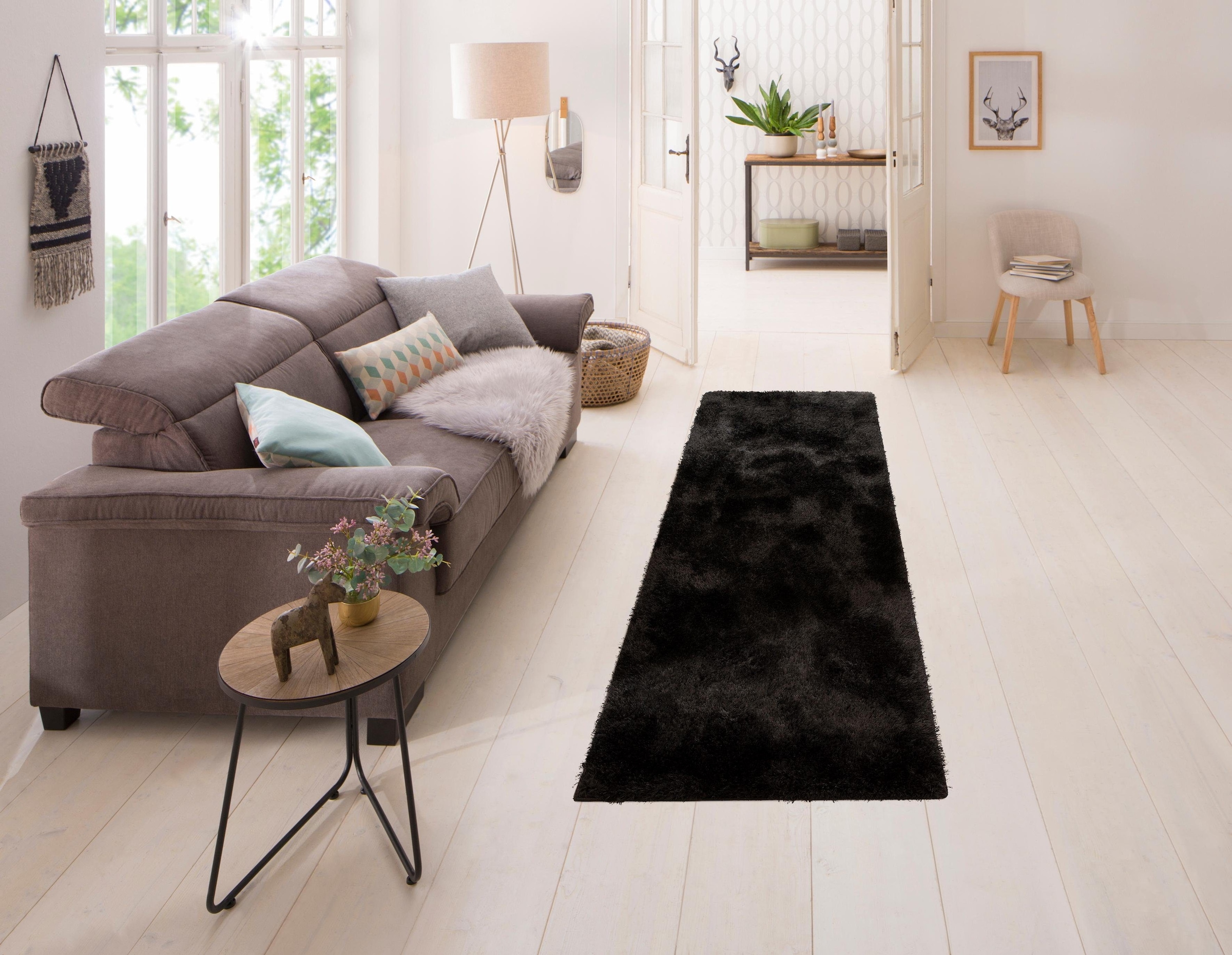 my home Tapis de sol à poils longs »Malin« Rectangulaire 43 mm Höhe Uni-Farben, leicht glänzend, besonders flauschig durch Mikrofaser