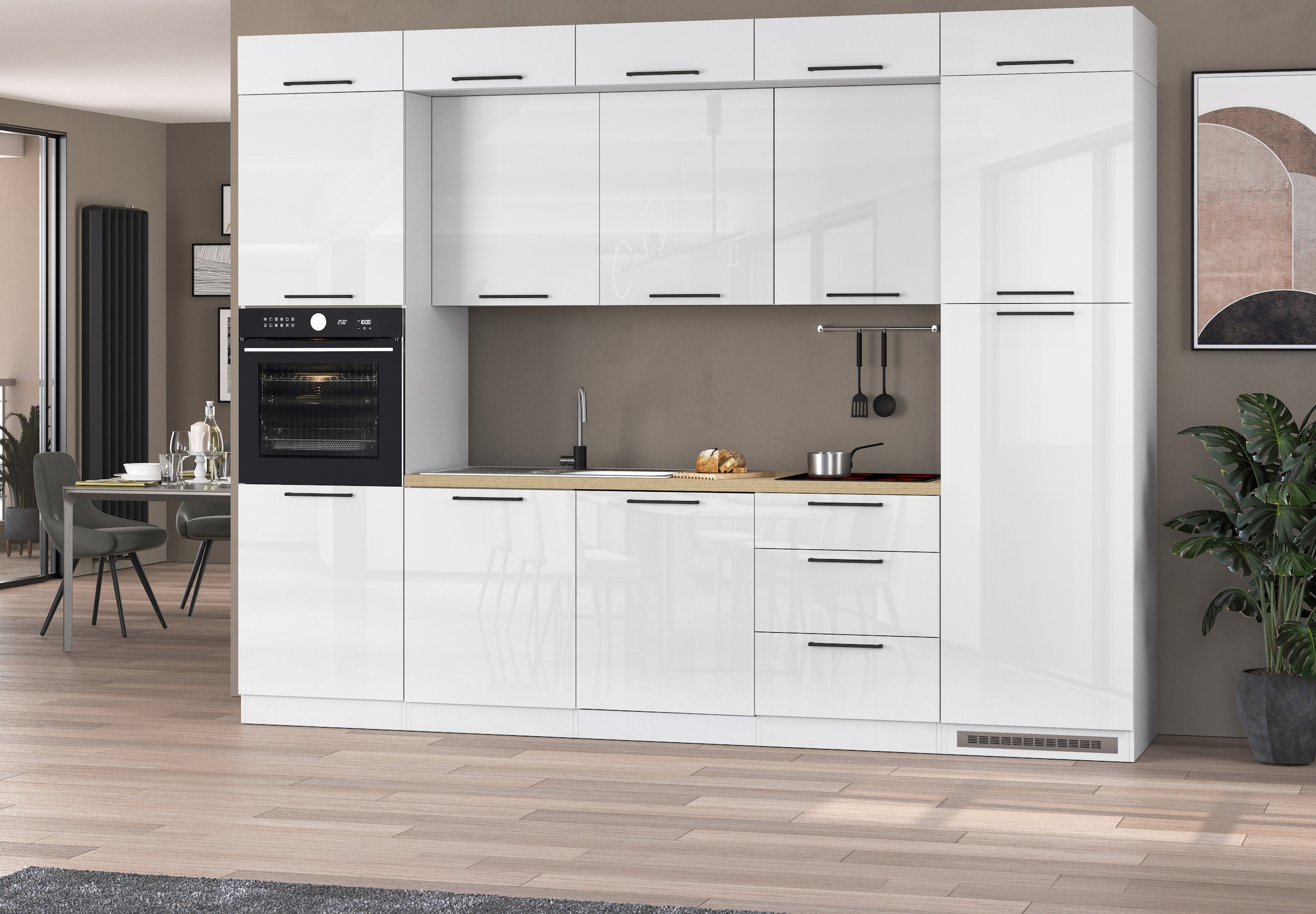 KOCHSTATION Kitchenette »Luna, Einbauküche, Zeilenküche, mit Soft-Close Funktion, Made in Italy« Breite 300 cm ohne E-Geräte, mit Spüle+Siphon und Aufsatz