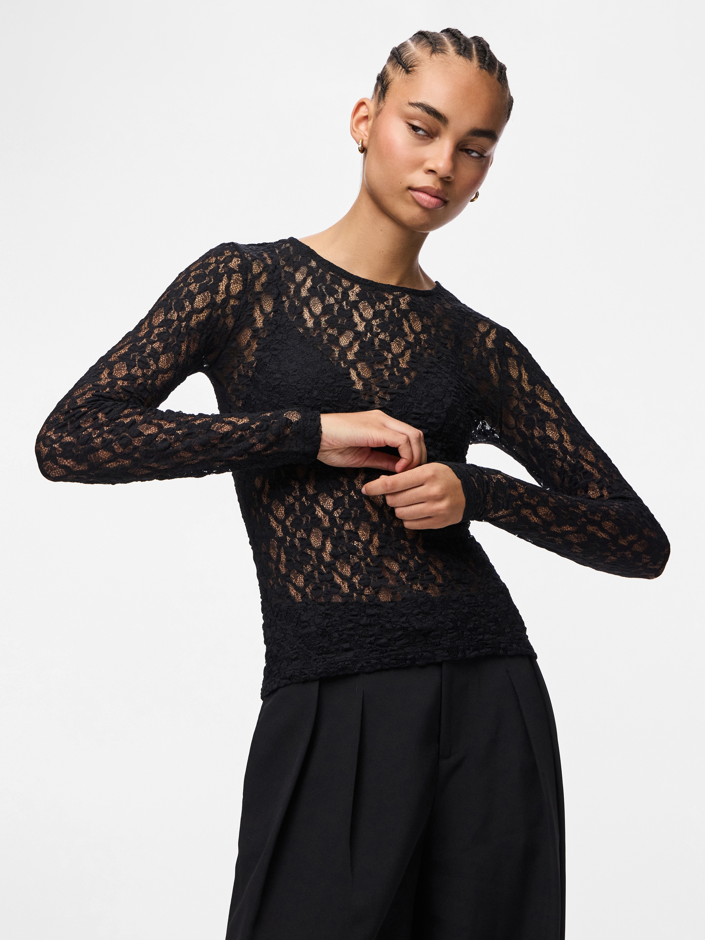 pieces Chemise en dentelle »PCHAZEL LS LACE TOP NOOS«

