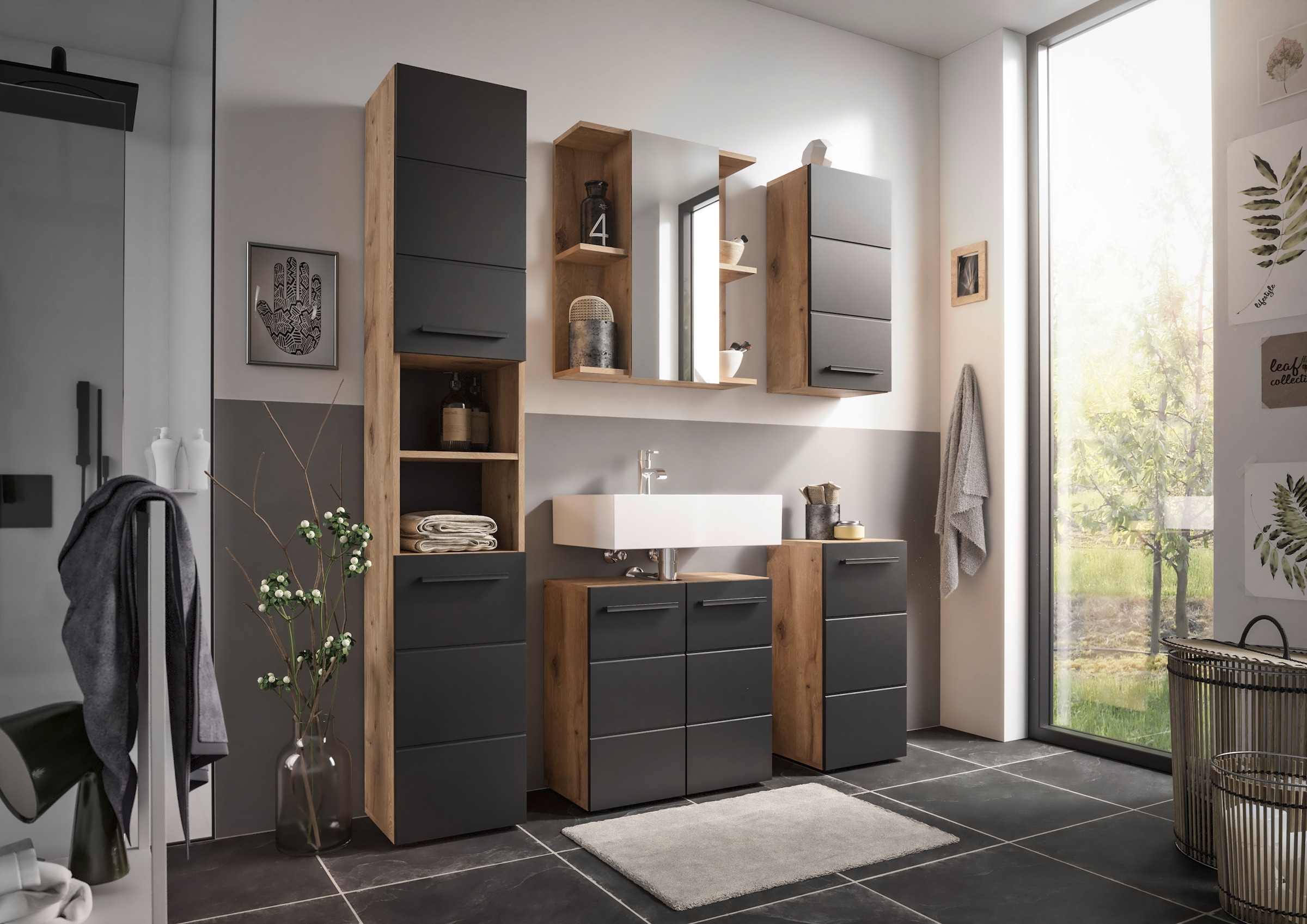 BASIC by Balculina Waschbeckenunterschrank »Rom BxHxT 60x62x31« 1 Stk. tlg. Breite 60cm, Kunststoffgriffe, Made in Europa