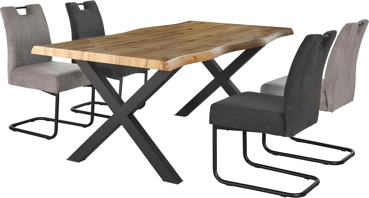 Jockenhöfer Gruppe Table de salle à manger »Marlon« geschwungene Baumkantenoptik und schwarzes Untergestell