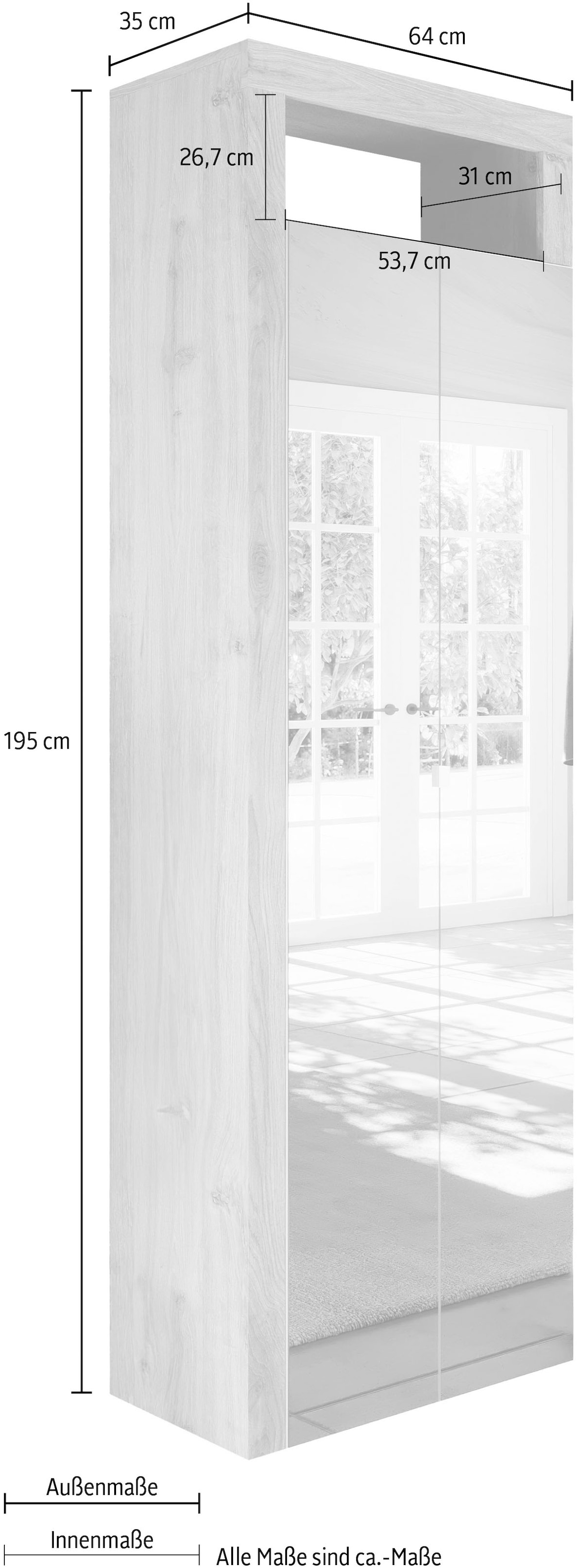 Home affaire Armoire à chaussures »Hamburg Höhe 195 cm, Hochschrank, 2 Spiegeltüren, dekorativer Rahmen,« Schuhregal mit 6 Ebenen, Ablagefach, verstellbare Böden, Metallgriff