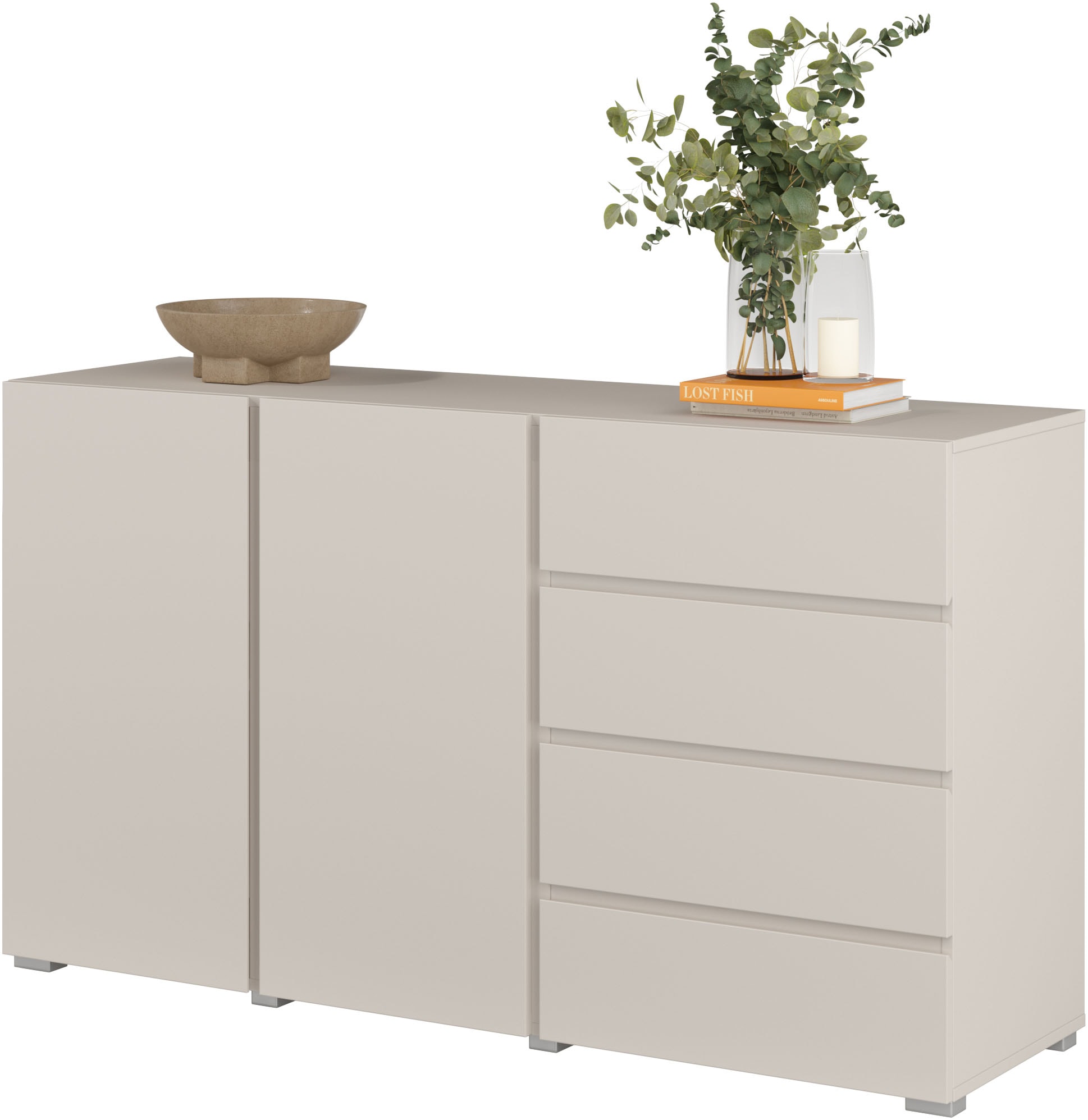 GOODproduct Sideboard »Metric,Breite 138 cm, grifflose Kommode 2 Türen/4 Schubkästen« Schubladenschrank mit viel Stauraum, Einlegeböden verstellbar