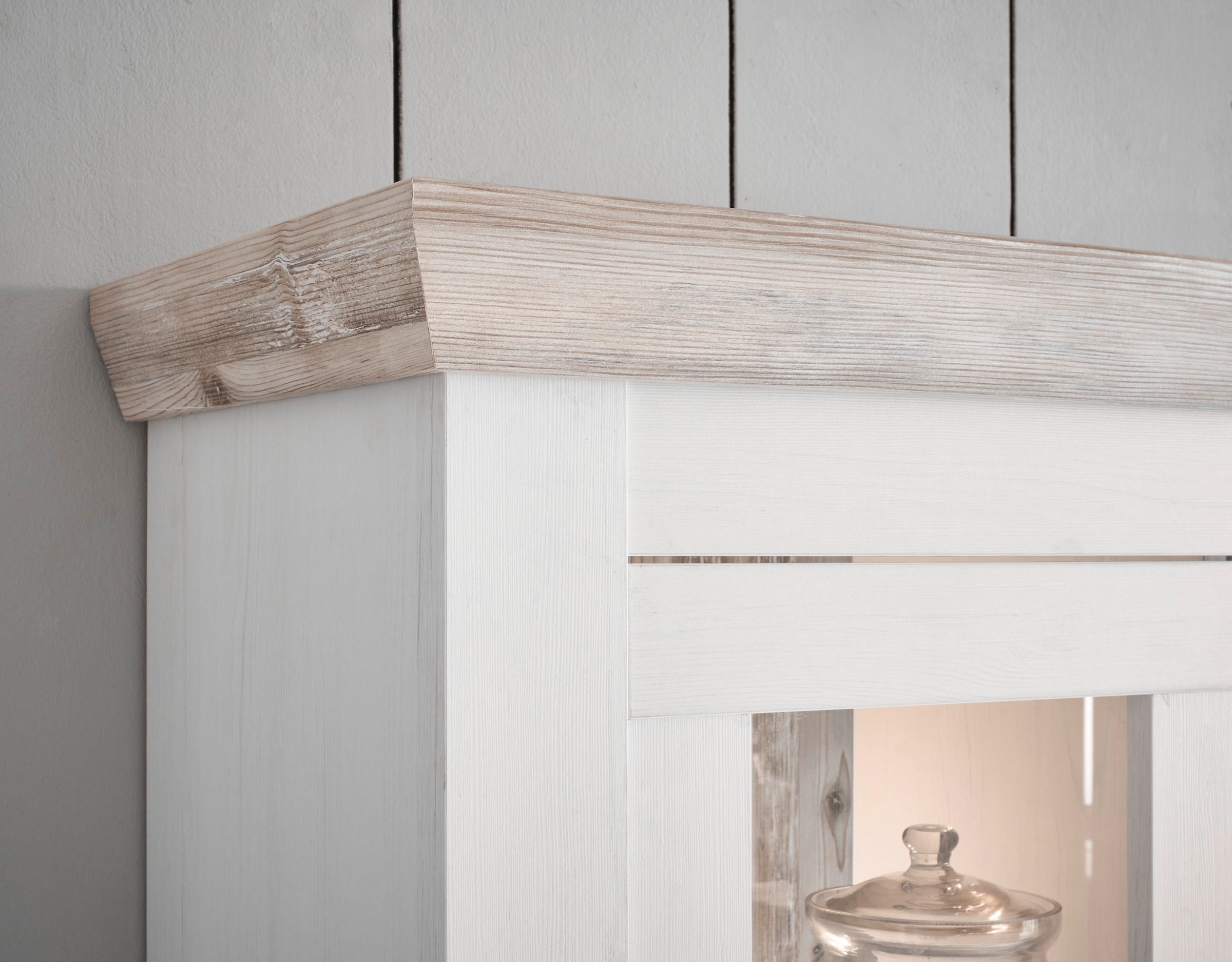 Home affaire Küchenzeile »Florenz, Küche in Pinie Weiss, mit Herdumbau, ohne E-Geräte« Set,  Breite 394 cm, mit verschnörkelten Metallgriffen, Arbeitshöhe 92 cm
