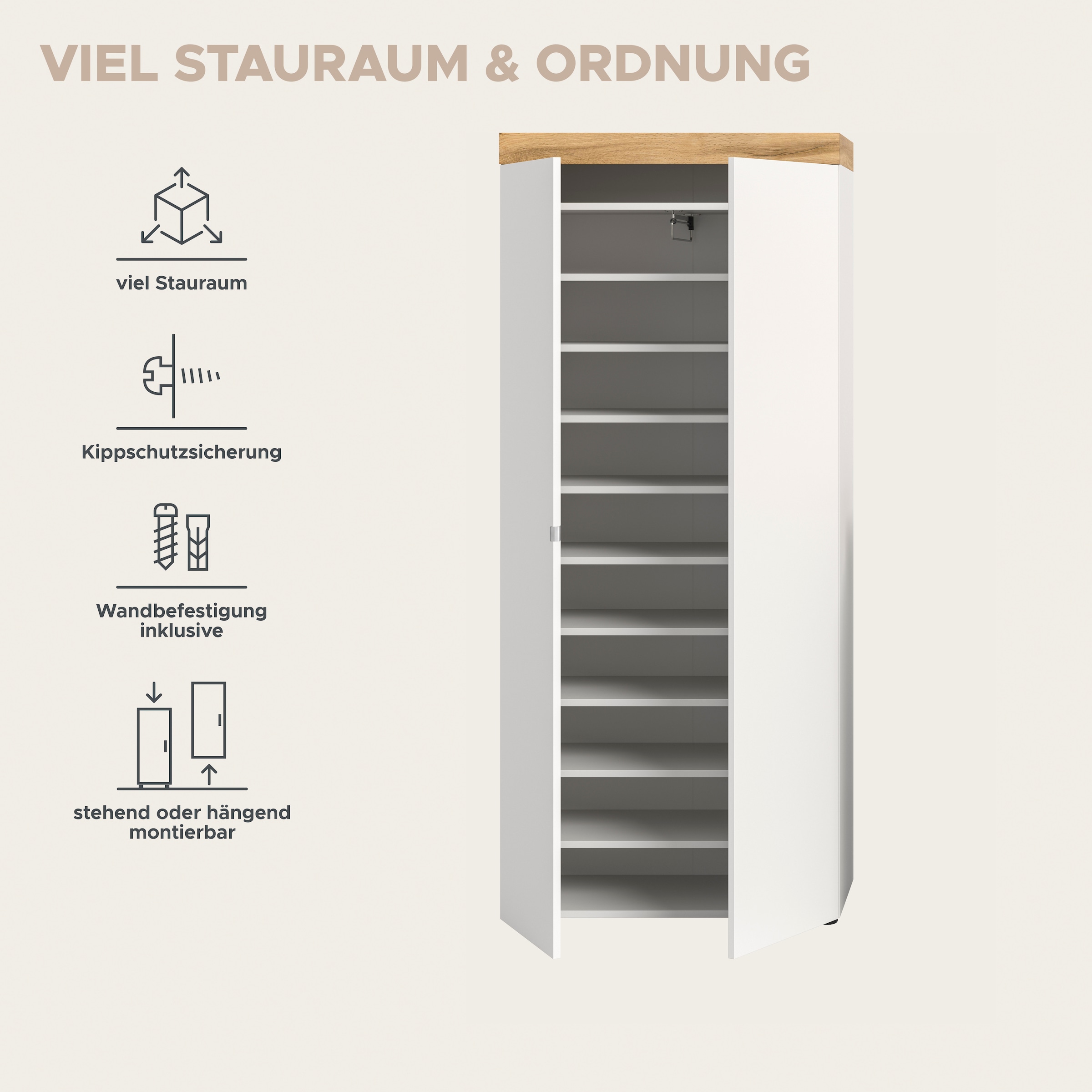 GOODproduct Armoire à chaussures »MAMBO II, Höhe 179 cm, 2 Türen, 9 Einlegeböden« 1 cuis tlg. armoire à chaussures, commode à chaussures, couloir, entrée