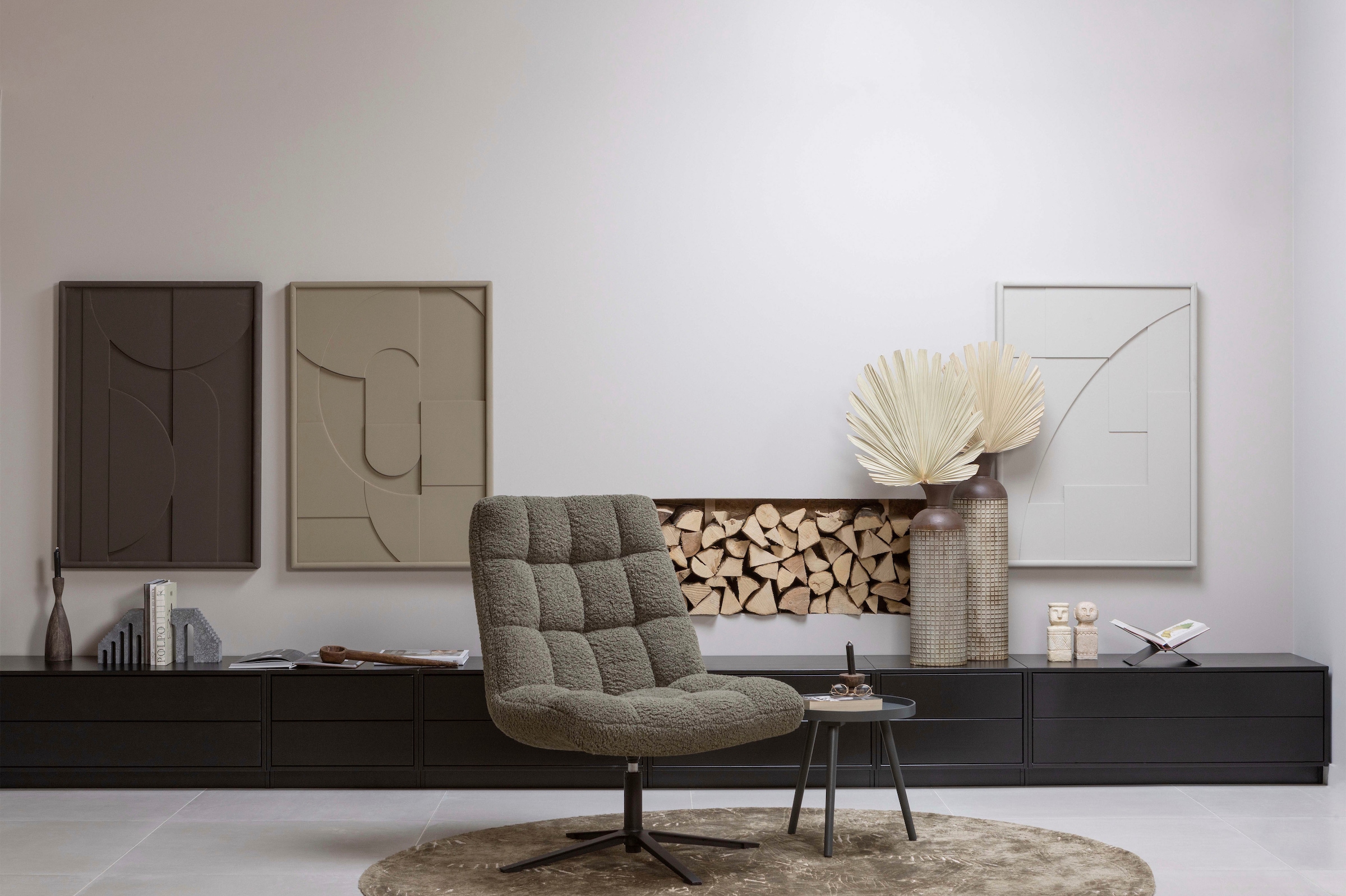 WOOOD Fauteuil pivotant »Job mit Teddy-Bezug und Drehmechanismus B 70 x T 85 x H 101 cm« Très haute résistance à l'usure, capacité de charge 140 kg, mécanisme de rotation à 360°