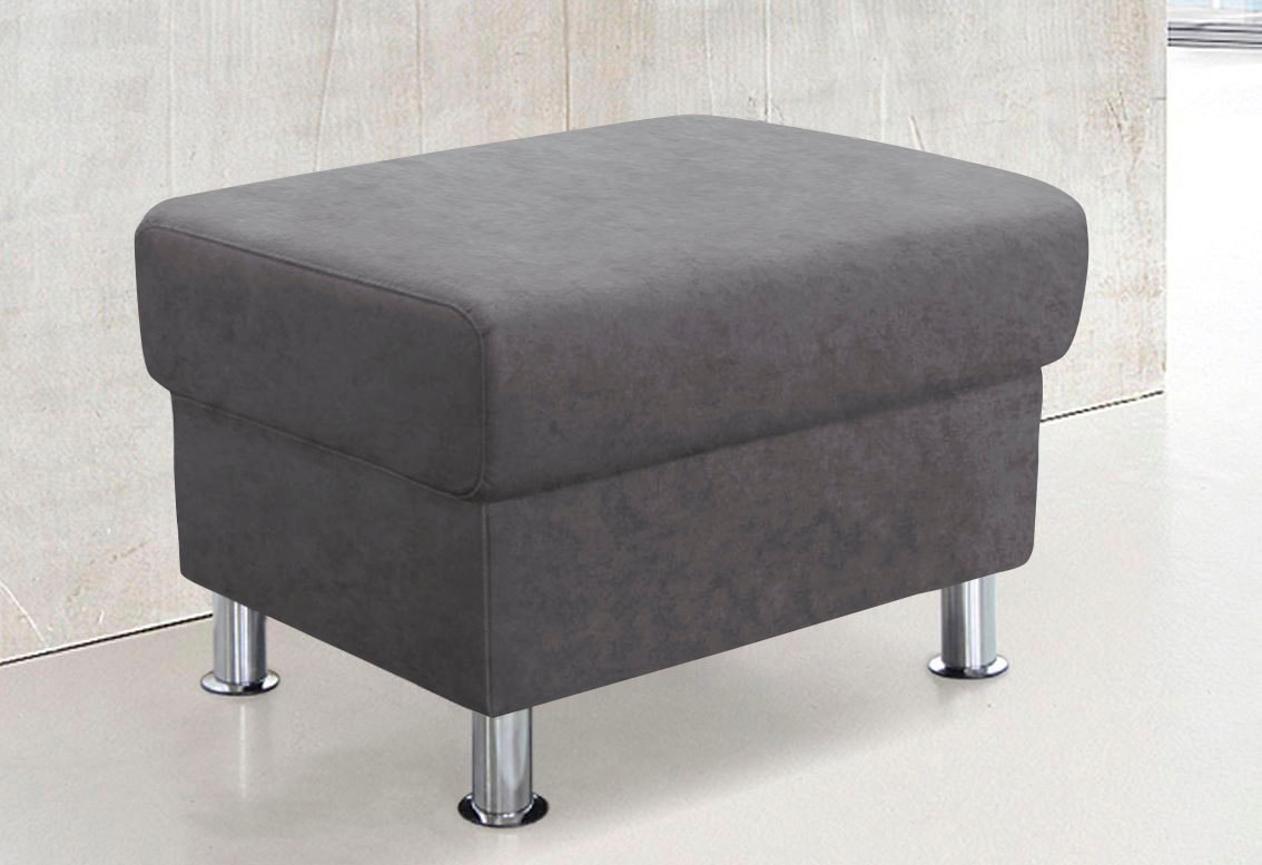 TRENDMANUFAKTUR Tabouret »Rondo, Polsterhocker zur Serie, Breite 67 cm, Füsse chromfarben« Pouf au choix avec ressort à noyau, disponible en différentes housses