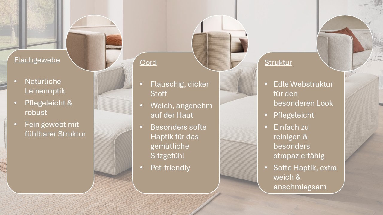 LeGer Home by Lena Gercke »PIARA XXL, Big-Sofa, Cord, Leinenoptik o. Strukturstoff, L-Form« wahlweise Ottomane rechts/links, Kedernaht, extra tiefe Sitzfläche