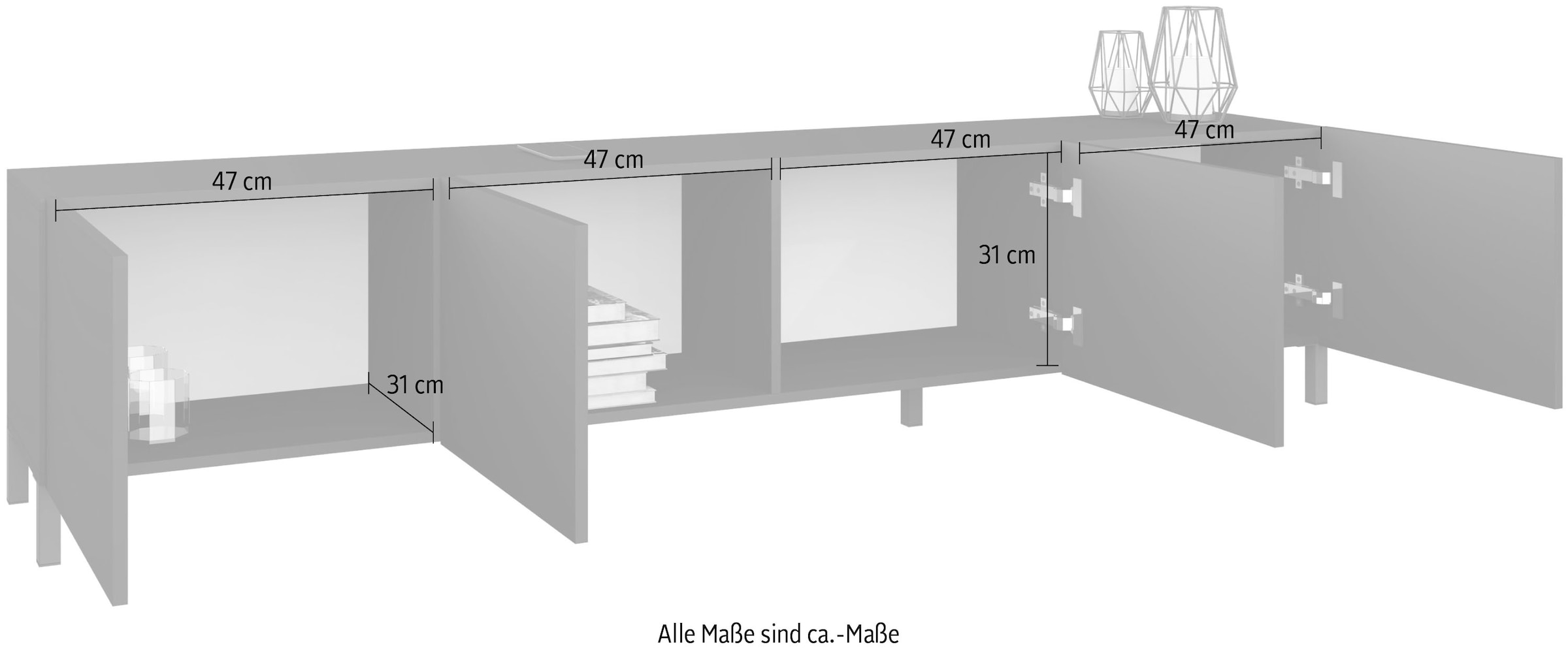 borchardt Möbel Lowboard Metallfüsse, grifflose Optik