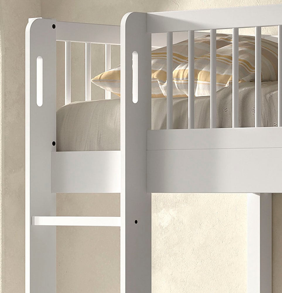 Vipack Lit superposé »Buche massiv weiss, Made in Europe, langlebige Qualität« L/H/P env. 208x176x98 cm, avec échelle, protection anti-chute sur tout le pourtour supérieur,  2 sommiers à lattes, au choix avec ou sans tiroir de lit