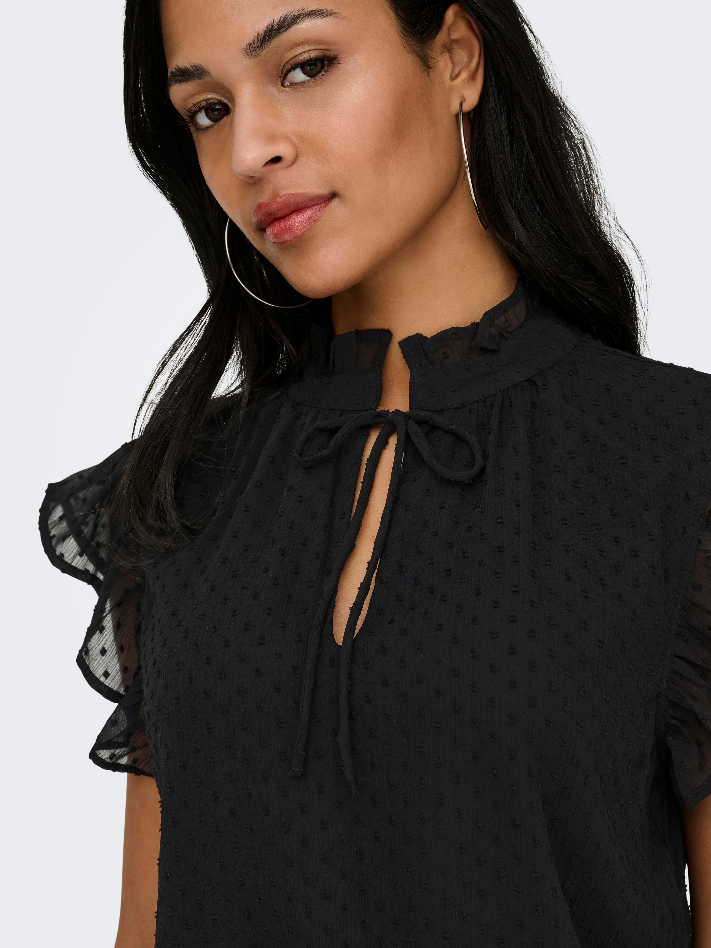 ONLY Blouse en dentelle »ONLLANDAU DOBBY FRILL V-NECK TOP WVN« fibre synthétique