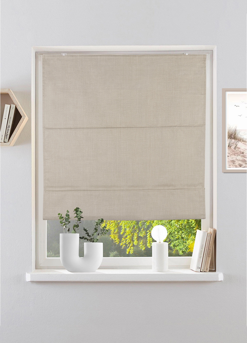 my home Rollo »RIOLA« verdunkelnd Blendschutz | Sichtschutz | Verdunkelung ohne Bohren freihängend Faltrollo in trendiger Leinenoptik, einfache Montage