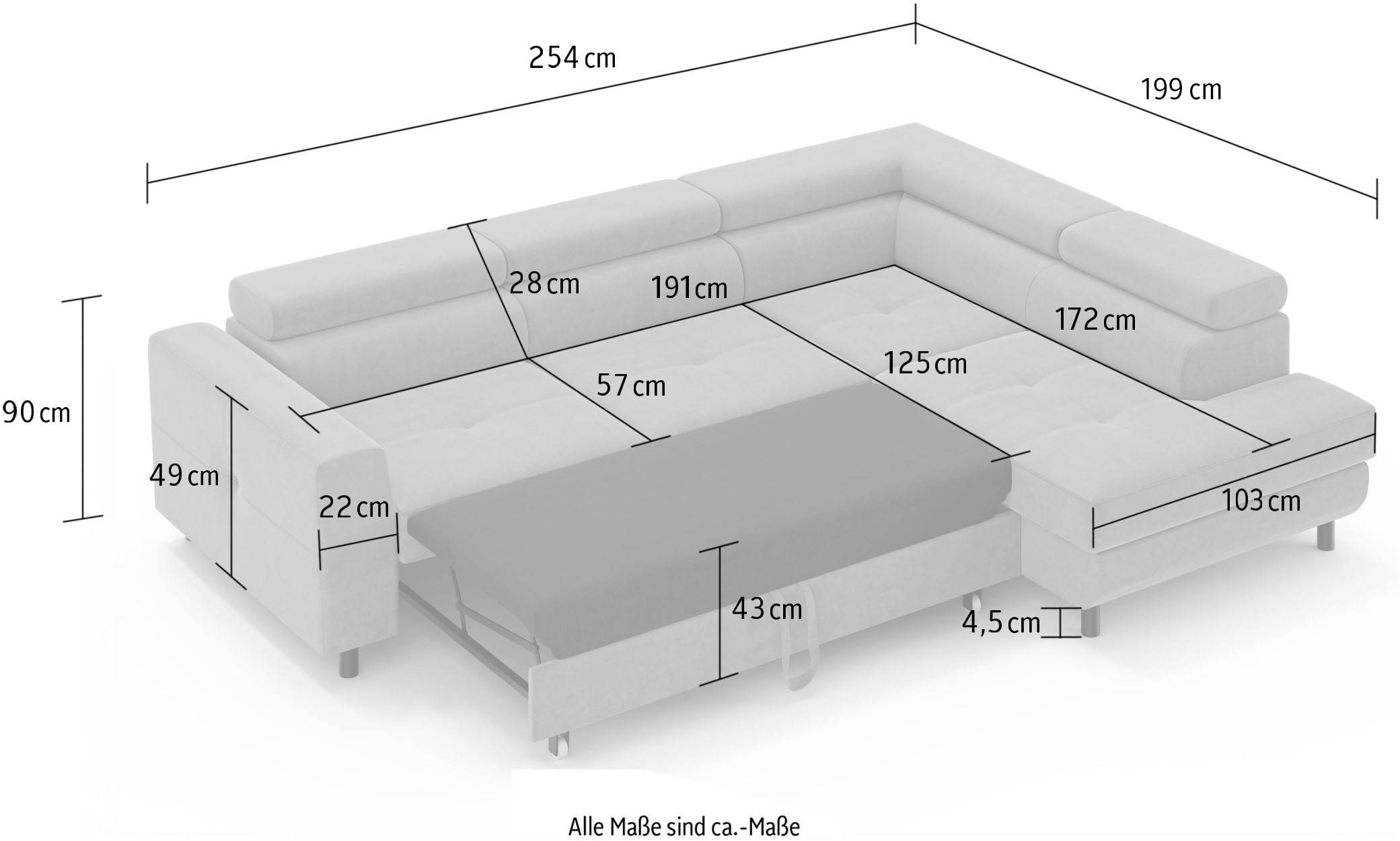GOODproduct Ecksofa »AADEN Schlafsofa 254 cm - OTTO. Verlässliche Qualität.« mit Bettfunktion, Bettkasten, Kopfstützen, rechts/links bestellbar